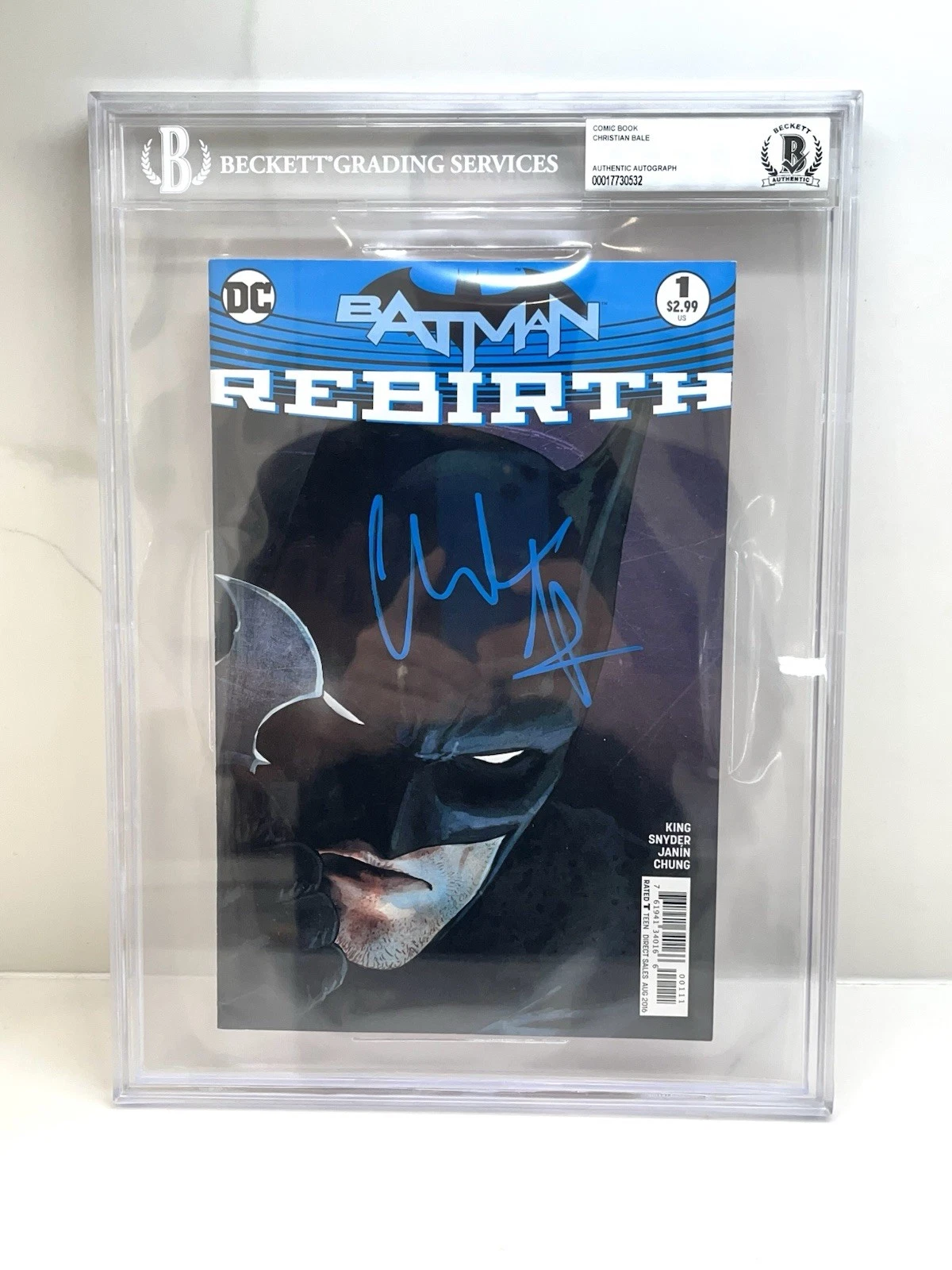 Christian Bale Hand Signed Batman Rebirth #1 Comic Book Beckett Encaps D