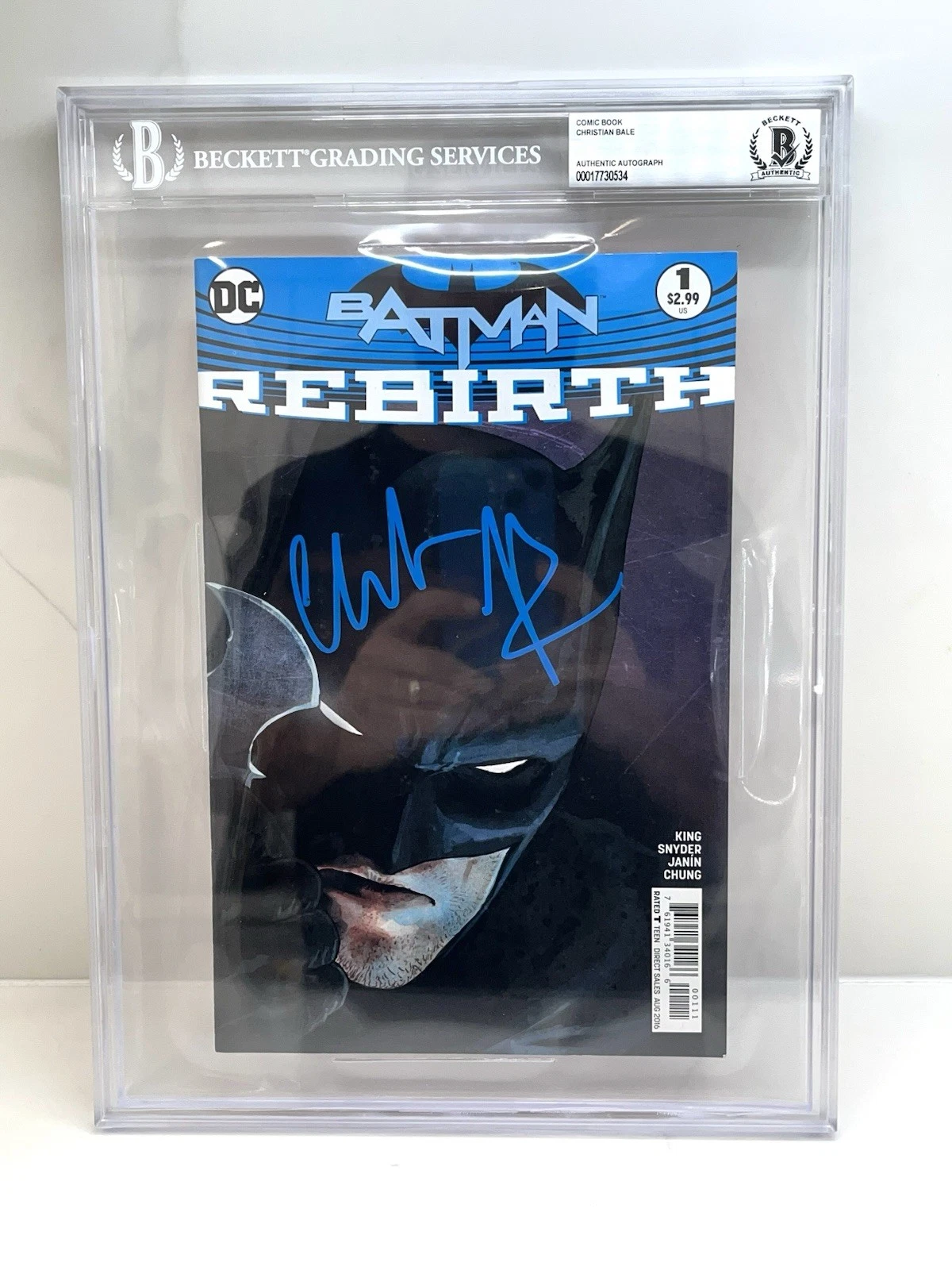 Christian Bale Hand Signed Batman Rebirth #1 Comic Book Beckett Encaps G