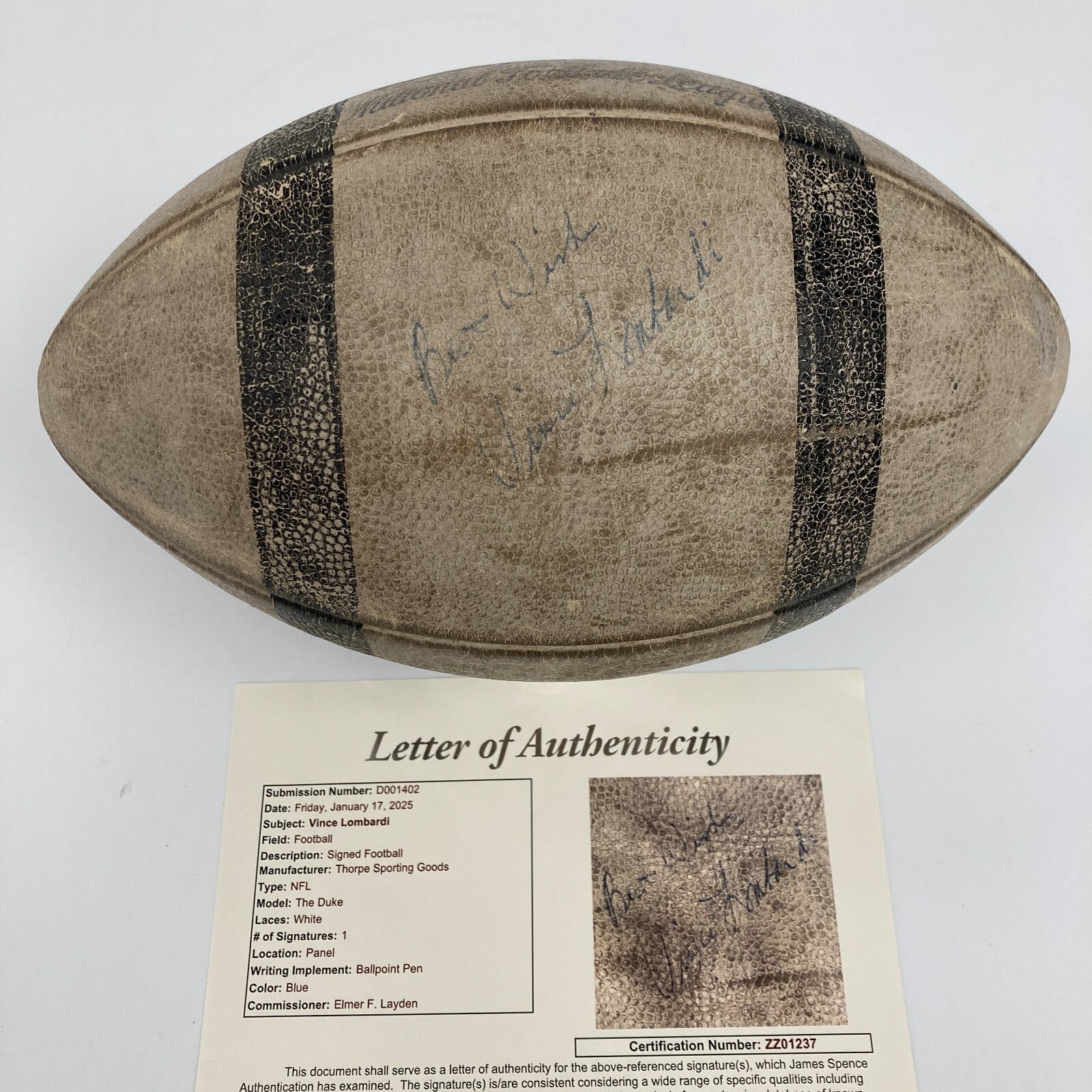VINCE LOMBARDI SINGLE SIGNED AUTOGRAPHED 1960’S FOOTBALL JSA COA RARE COLLECTIBLE MEMORABILIA