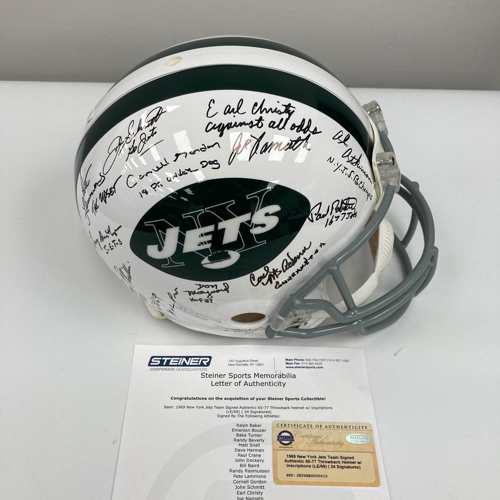 1969 NEW YORK JETS SUPER BOWL CHAMPS TEAM SIGNED AUTHENTIC GAME HELMET STEINER COLLECTIBLE MEMORABILIA