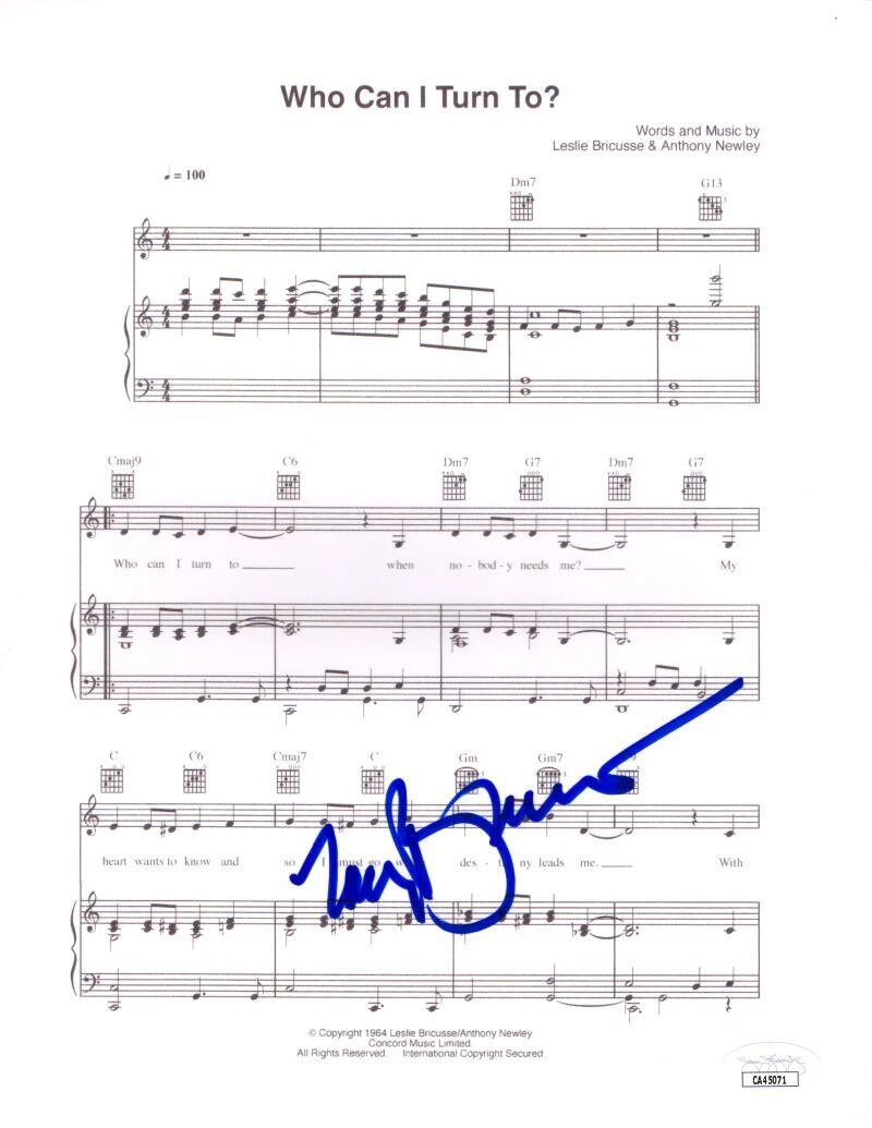 Tony Bennett Signed Autograph Who Can I Turn To? Sheet Music w/ JSA COA