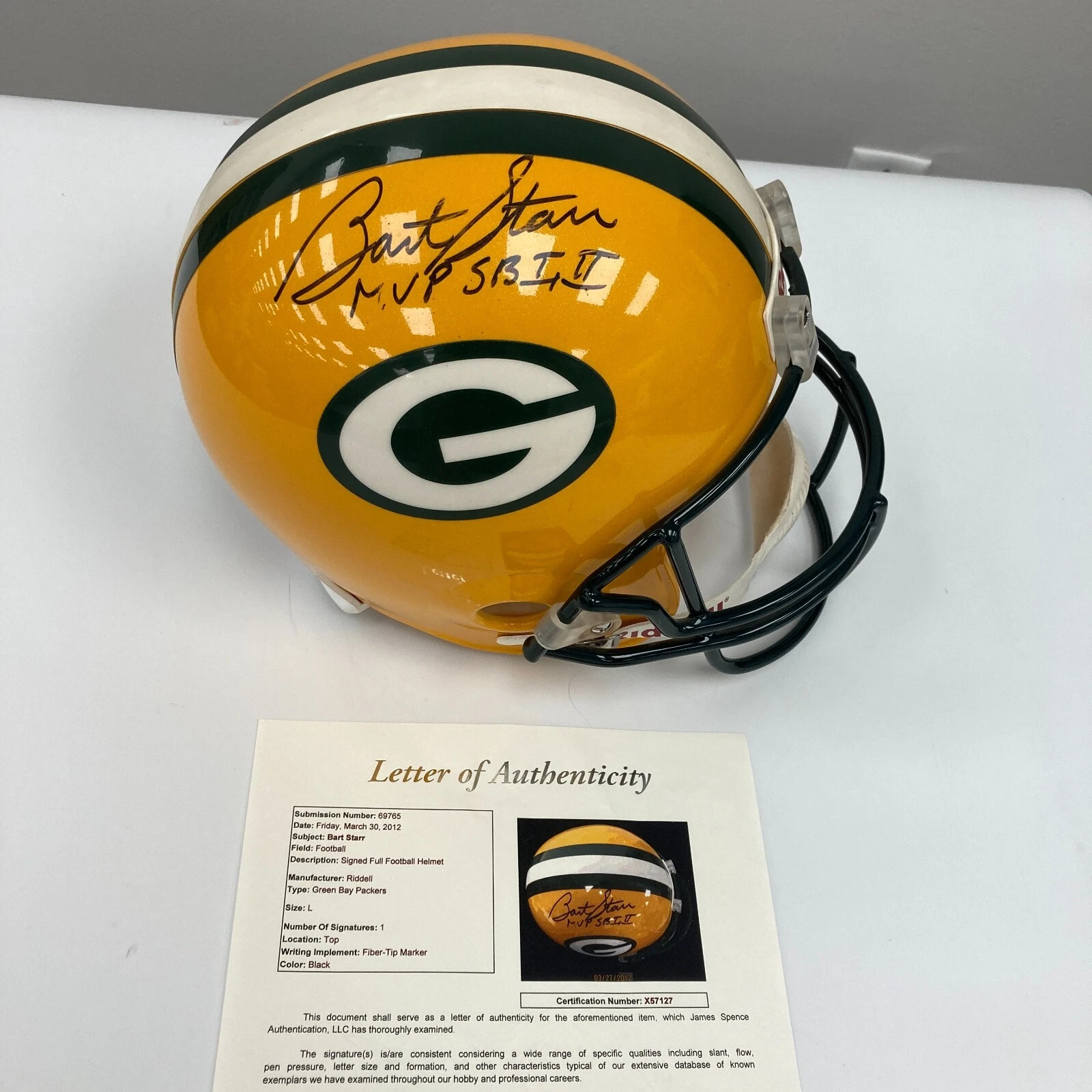 Bart Starr MVP Super Bowl 1 & 2 Signed Full Size Green Bay Packers Helmet JSA