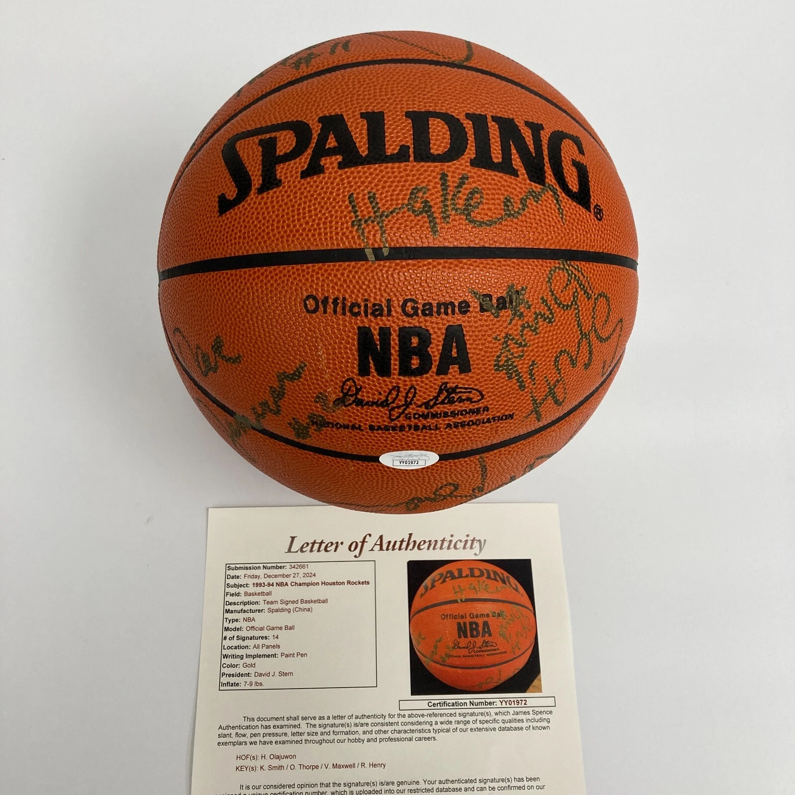 1993-94 Houston Rockets NBA Champs Team Signed Official Game Basketball JSA COA
