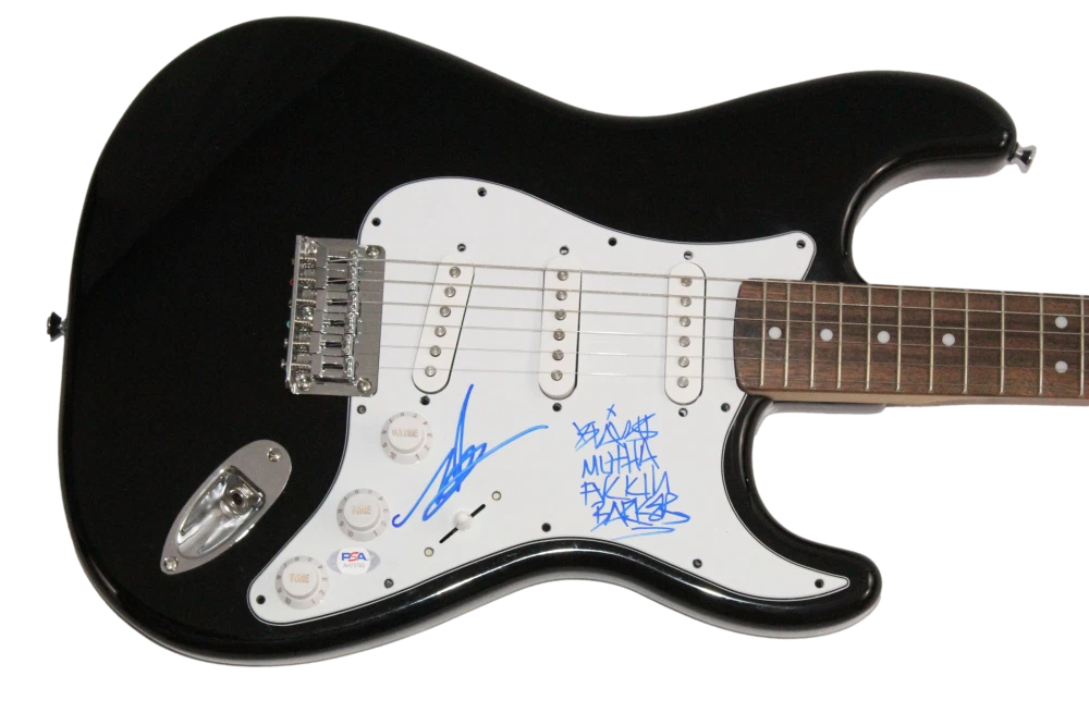 Travis MF Barker & Mark Hoppus Blink-182 Signed Autograph Fender Guitar PSA COA