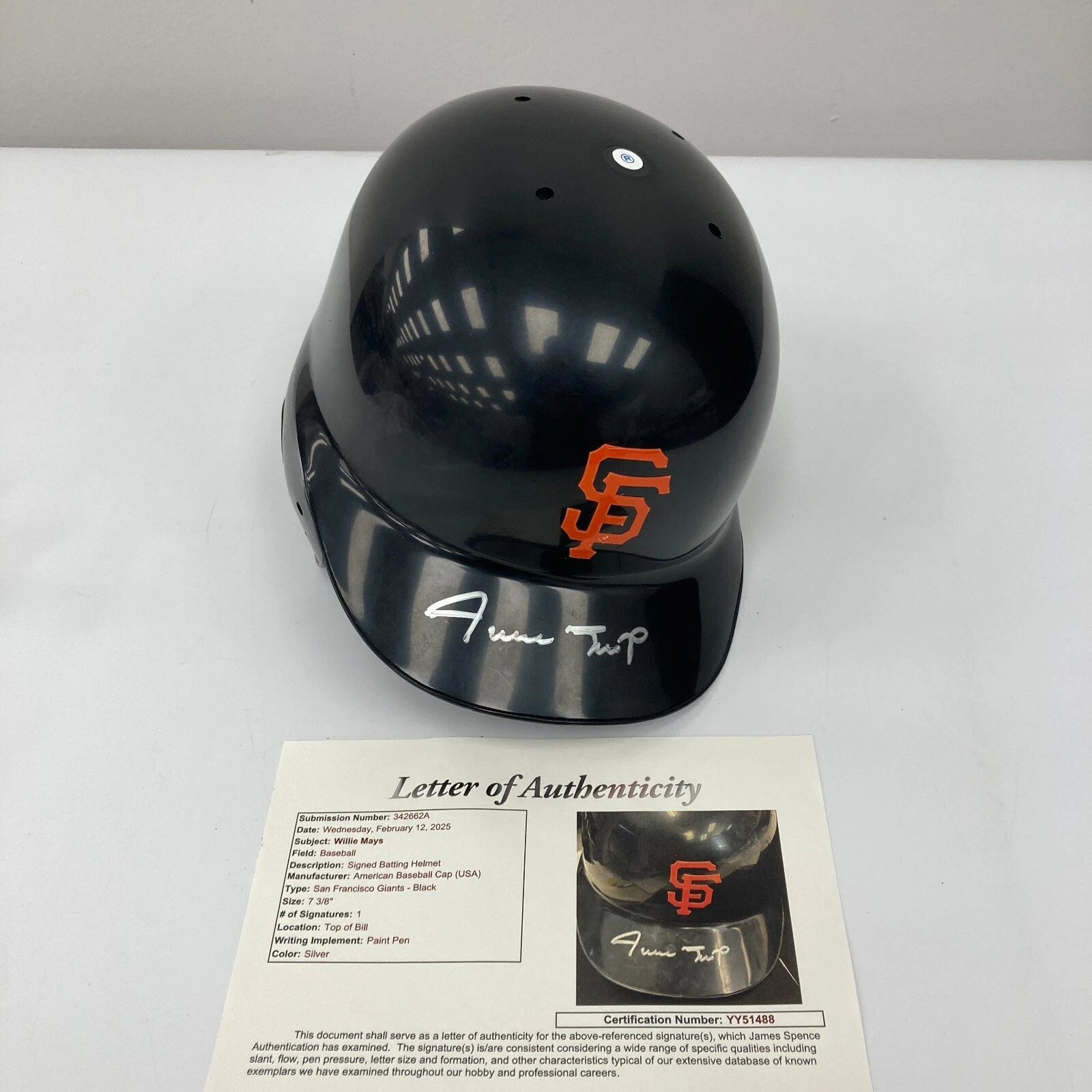 WILLIE MAYS SIGNED AUTHENTIC SAN FRANCISCO GIANTS GAME MODEL HELMET JSA COA COLLECTIBLE MEMORABILIA