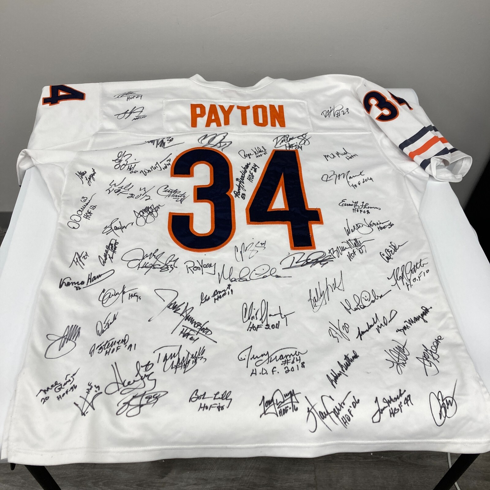 NFL Hall Of Fame Multi Signed Walter Payton Jersey With 40+ Signatures JSA COA