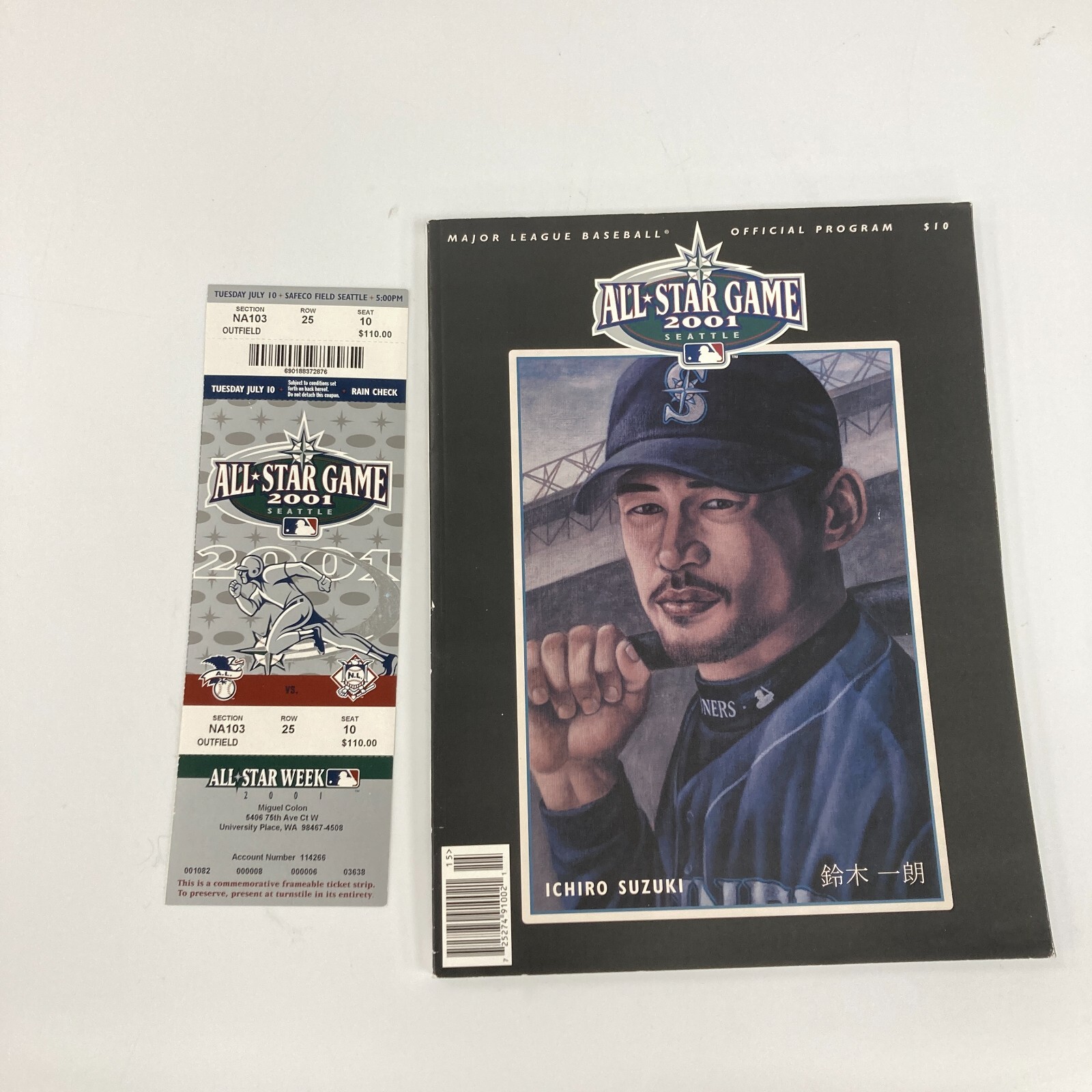 2001 MLB ALL STAR GAME FULL TICKET & PROGRAM ICHIRO SUZUKI COLLECTIBLE MEMORABILIA
