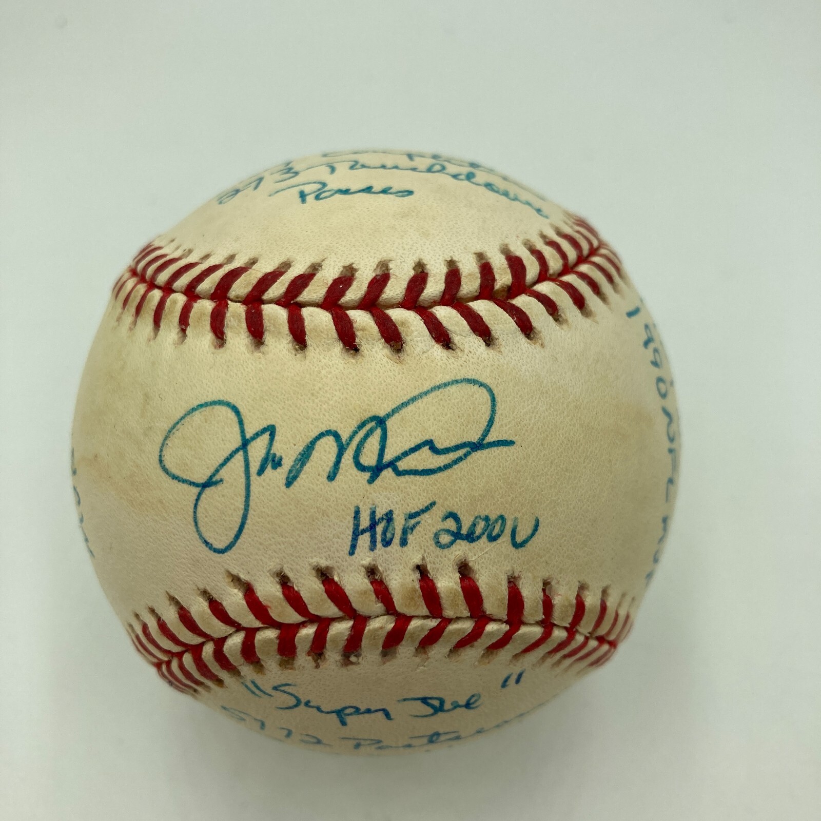 Joe Montana Signed Heavily Inscribed Career STAT Baseball Reggie Jackson COA