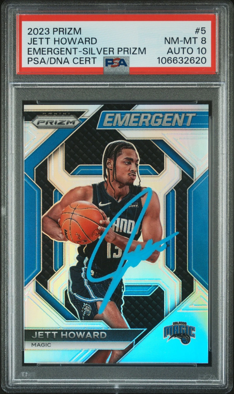 2023 Panini Prizm Emergent #5 Jett Howard Silver signed card PSA 8 Auto 10