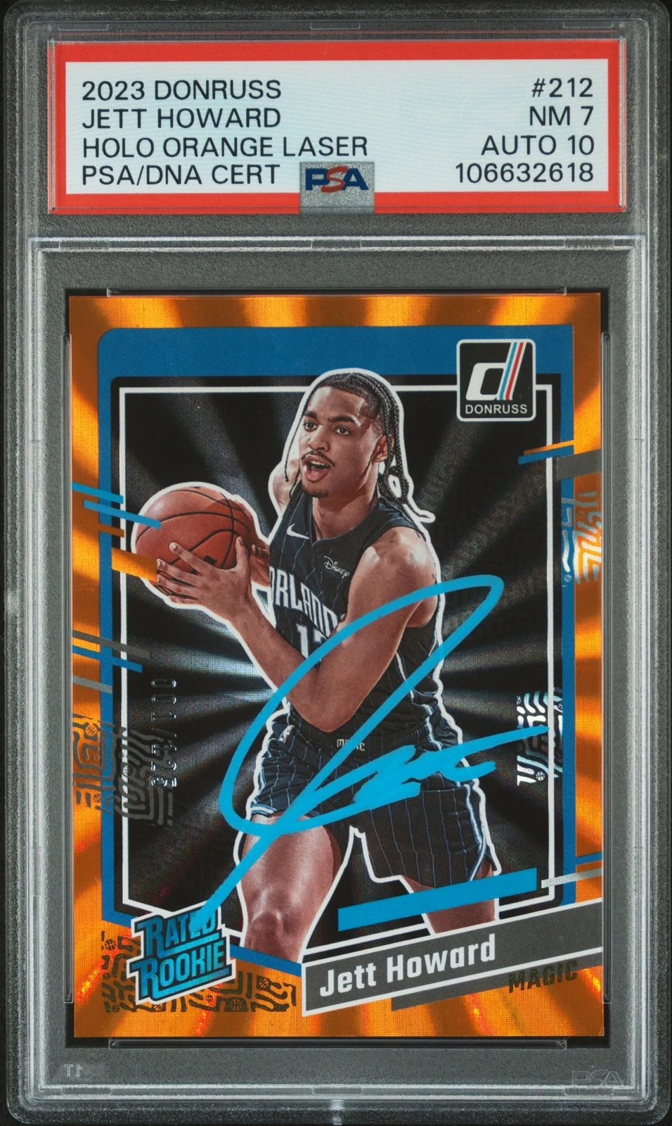 2023 Panini Donruss #212 Jett Howard Holo Orange Laser signed card PSA 7 Auto 10