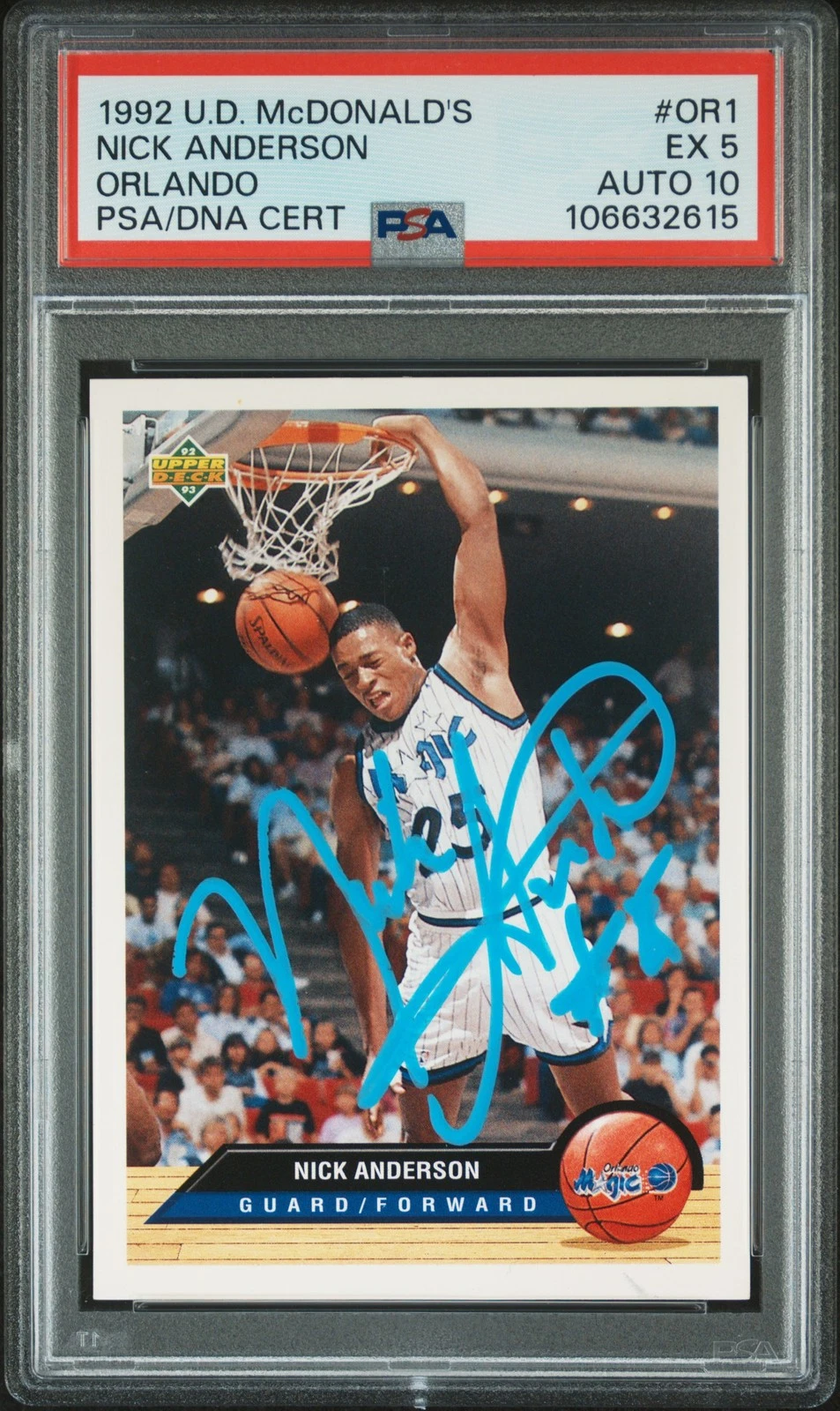 1992 Upper Deck Mcdonald's #OR1 Nick Anderson Orlando signed card PSA 5 Auto 10