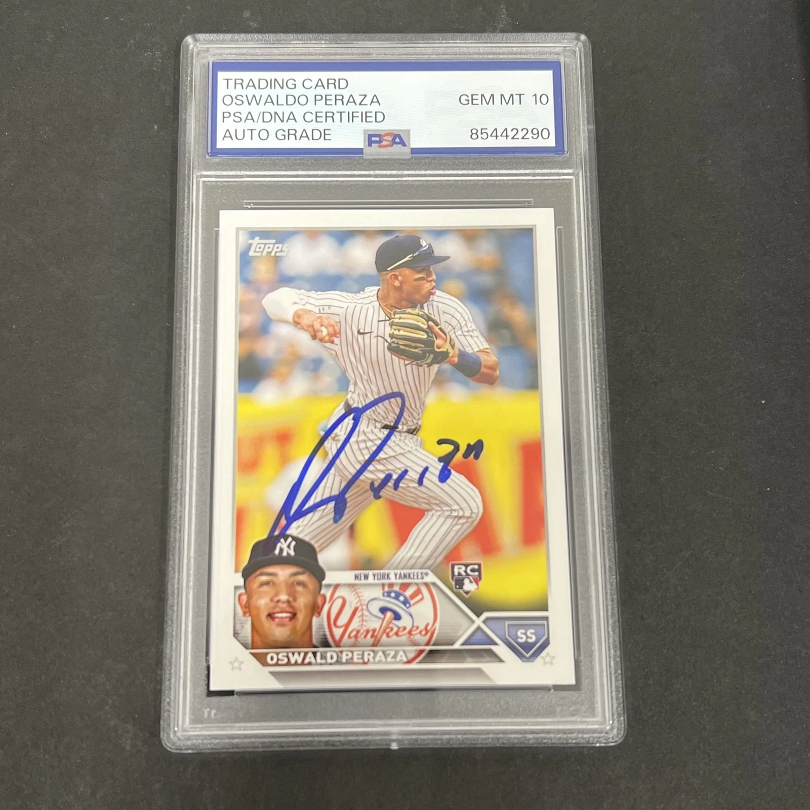 2023 Topps #94 Oswald Peraza Rookie signed card PSA Auto 10