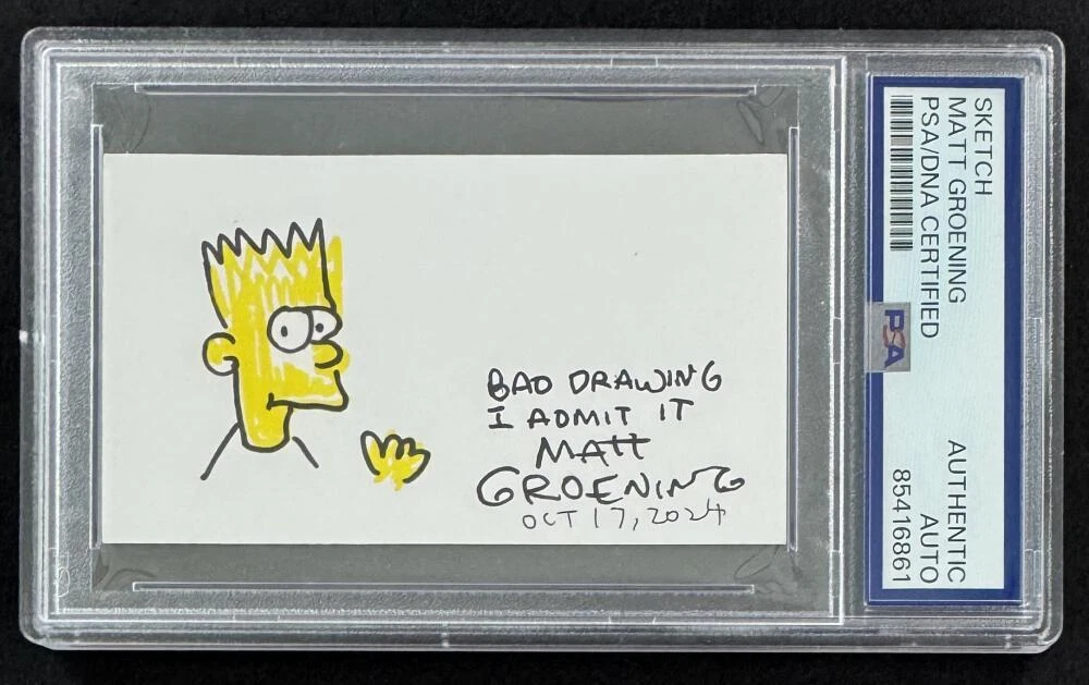 Matt Groening Signed Autograph PSA/DNA Sketch Art Card The Simpsons Color Bart