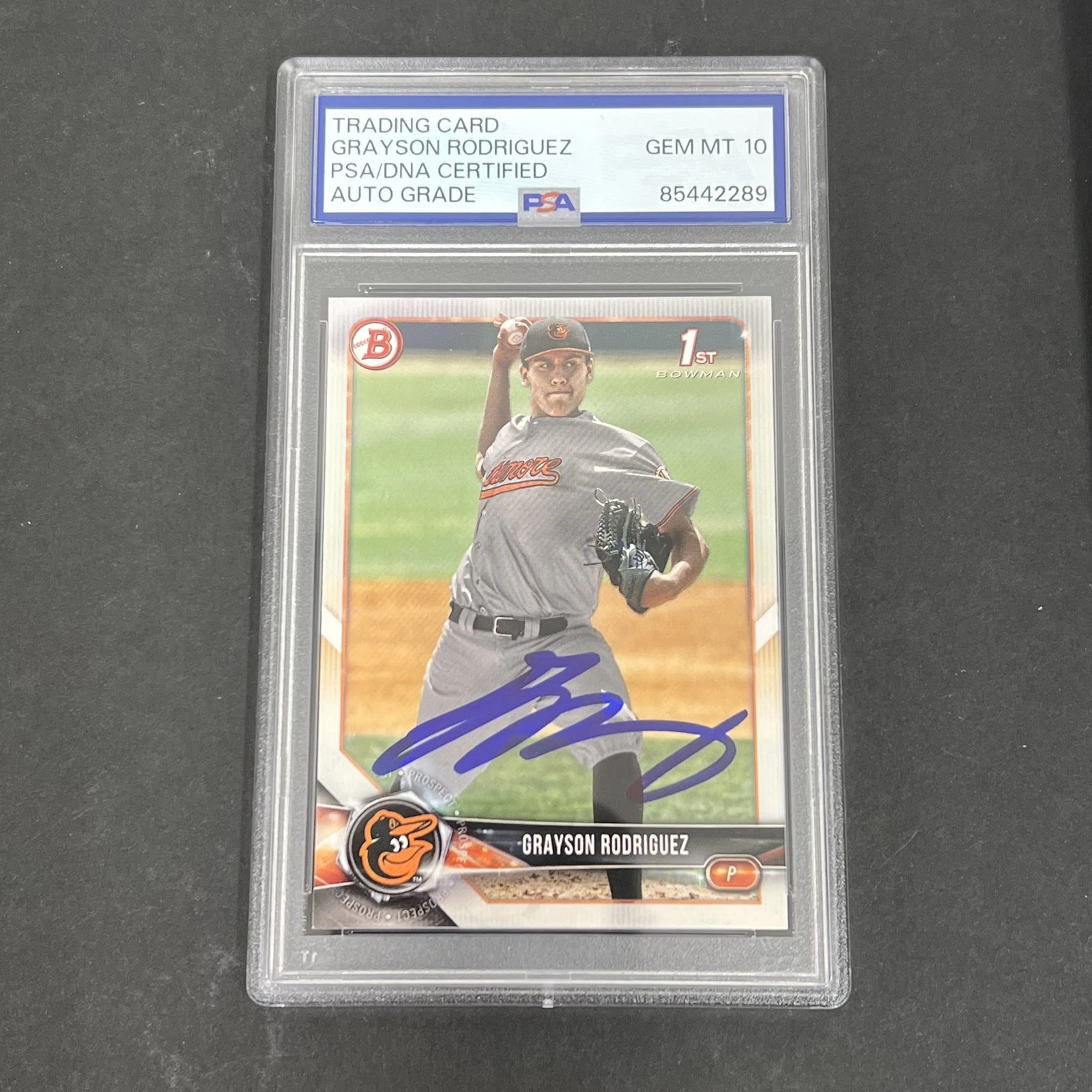 2018 Bowman First #BD-73 Grayson Rodriguez signed card PSA Auto 10 Orioles