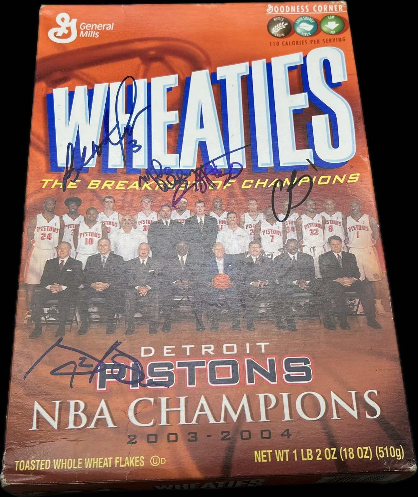 Detroit Pistons Multi-Signed NBA Championship Cereal Box PSA