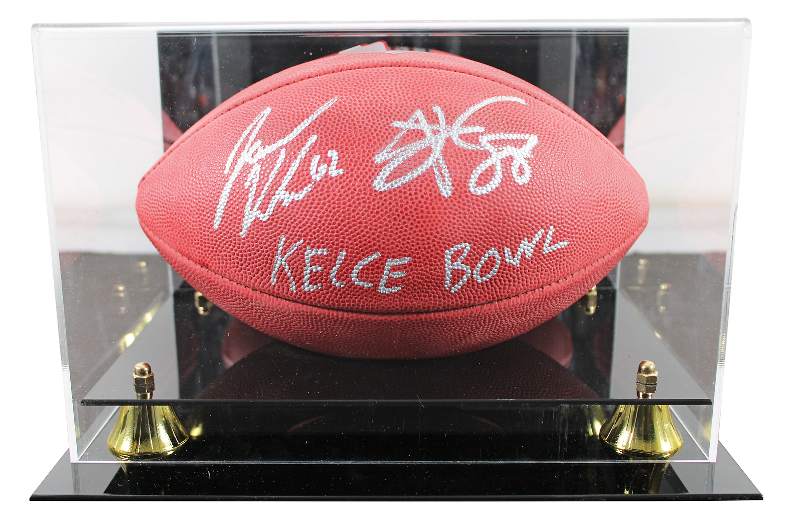 TRAVIS KELCE & JASON KELCE “KELCE BOWL” SIGNED WILSON DUKE FOOTBALL W/ CASE BAS COLLECTIBLE MEMORABILIA