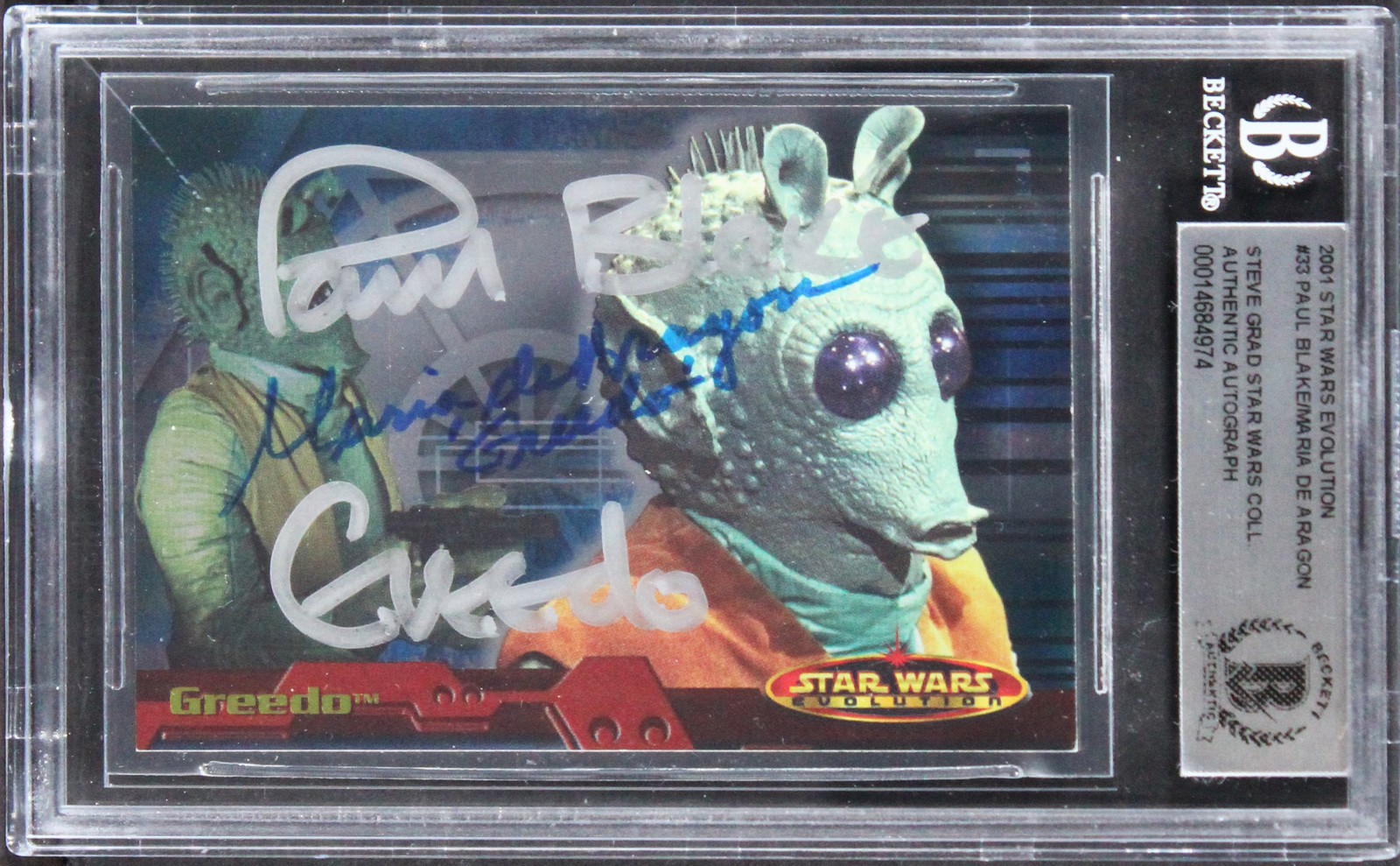 Star Wars (2) Blake & Aragon W/ Insc Signed 2001 SW Evolution #33 Card BAS Slab