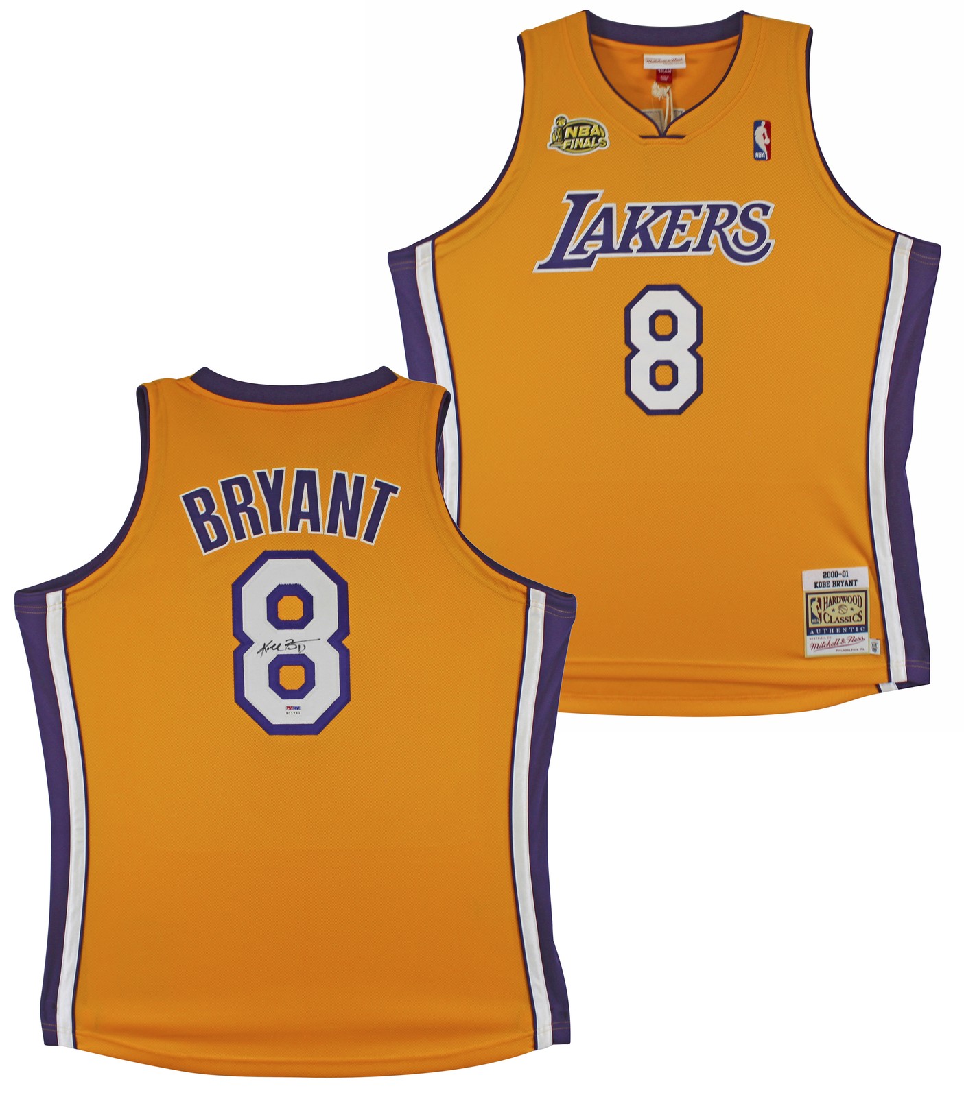 Lakers Kobe Bryant Signed Yellow M&N 2000-01 HWC Authentic Jersey PSA #B11730