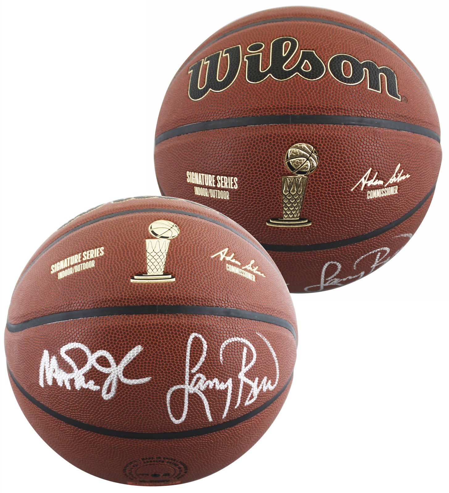 Magic Johnson & Larry Bird Signed Wilson Trophy Series Basketball BAS Witnessed