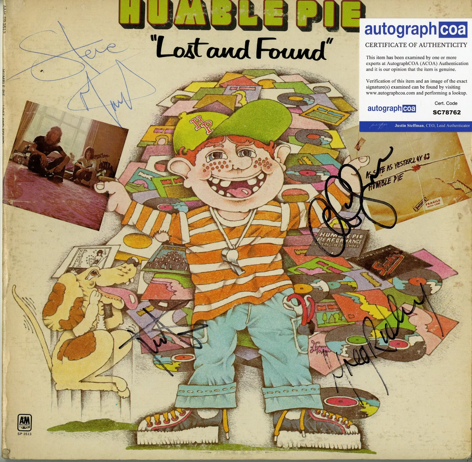 Humble Pie Vinyl Record signed by Steve Marriott, Jerry, Clem ACOA Lost & Found