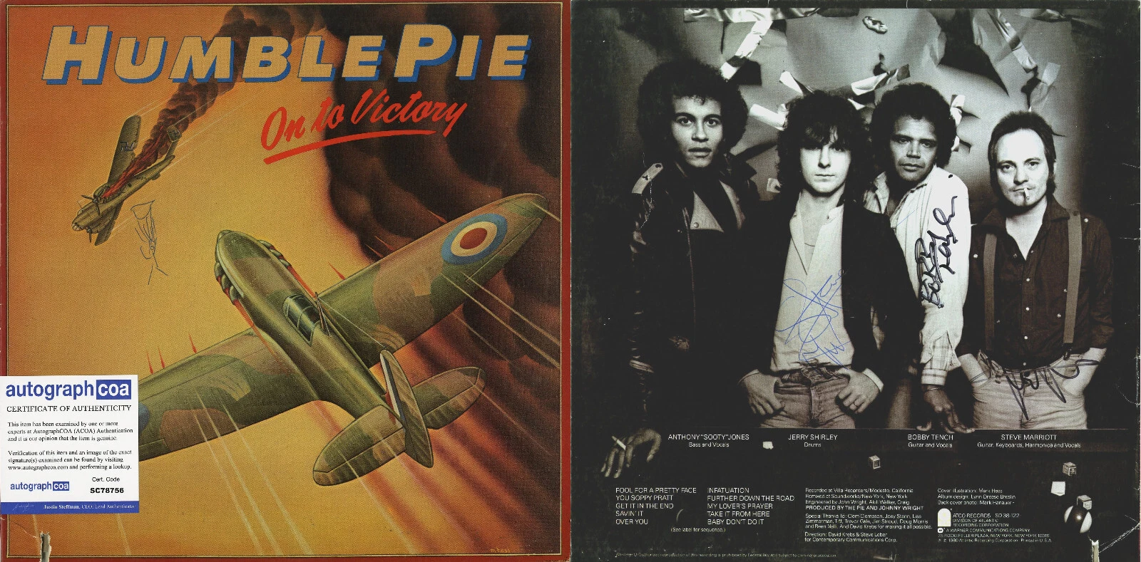 Humble Pie Vinyl Record signed by Steve Marriott +2, ACOA w/ Marriott Doodle