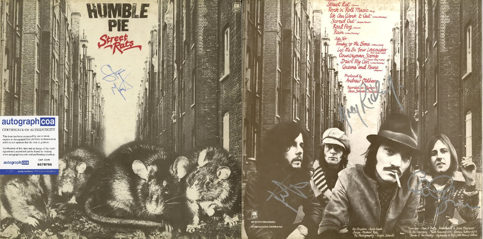 Humble Pie Vinyl Record signed by Steve Marriott +3, ACOA Street Rats