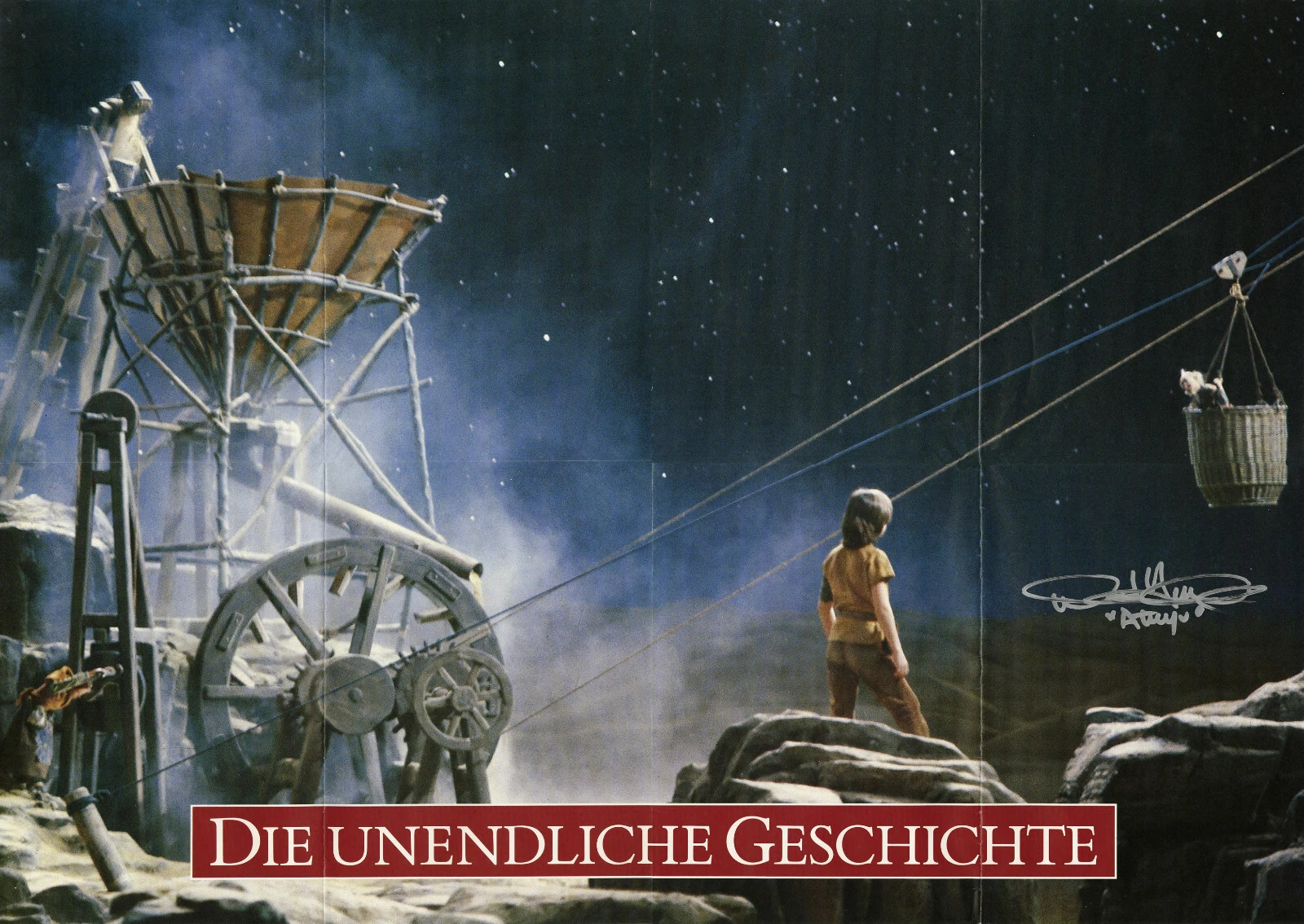Neverending Story Folded Poster, German, SIGNED Noah Hathaway. Iconic Image ACOA