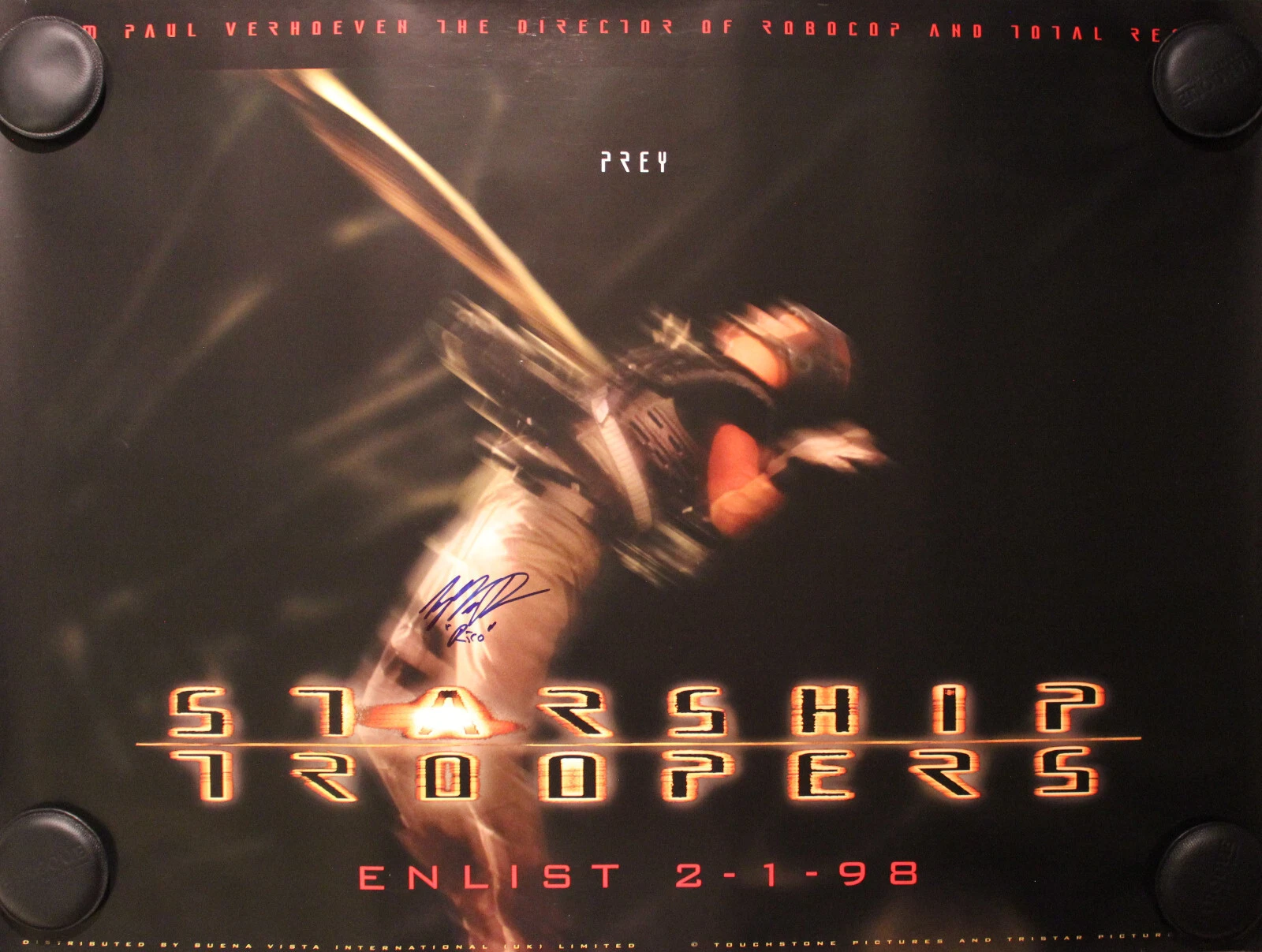 Starship Troopers OG Vintage Quad Movie Poster, SIGNED Casper Van Dien ACOA