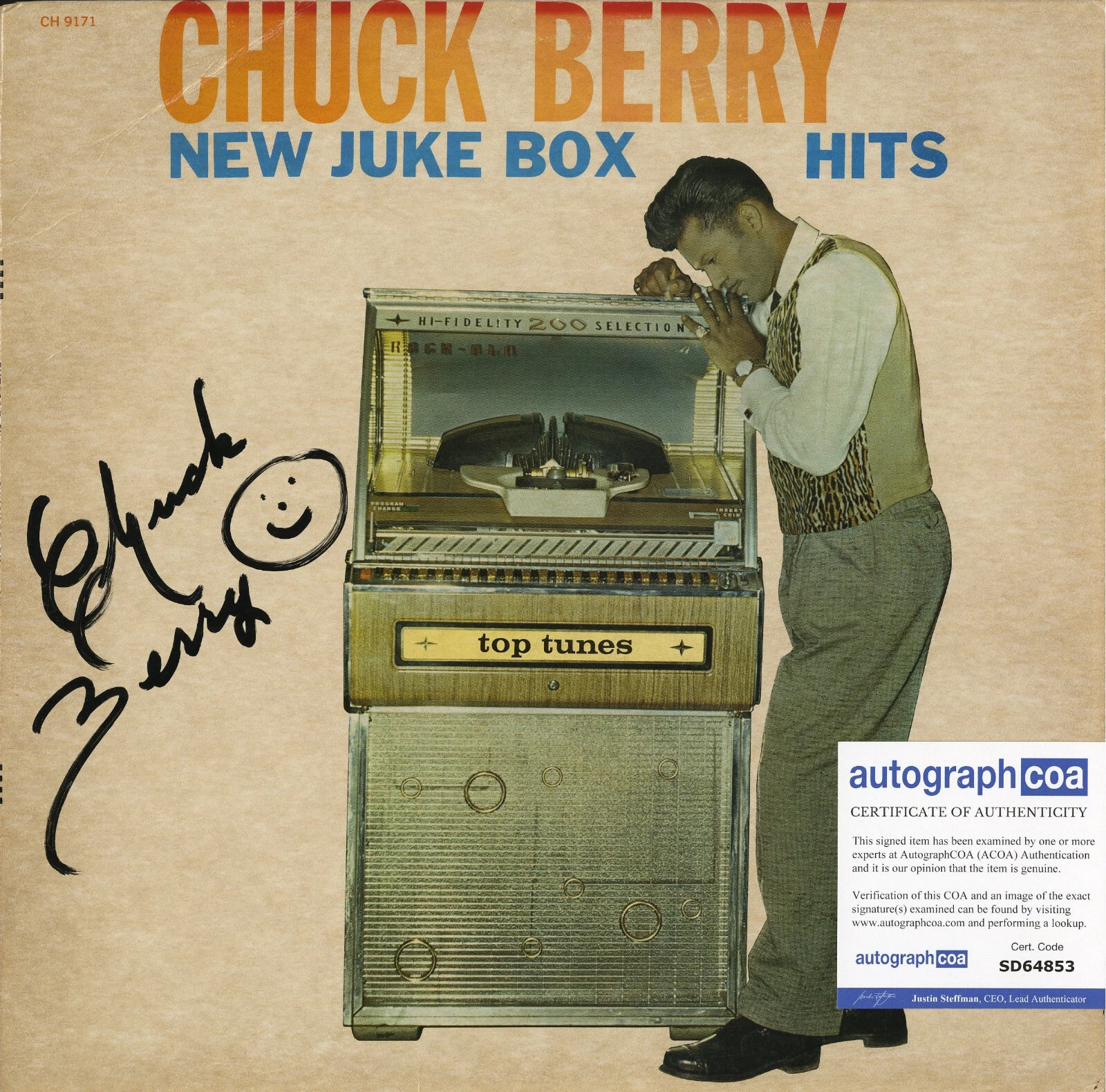 CHUCK BERRY NEW JUKE BOX HITS SIGNED AUTOGRAPHED VINYL RECORD ACOA COLLECTIBLE MEMORABILIA