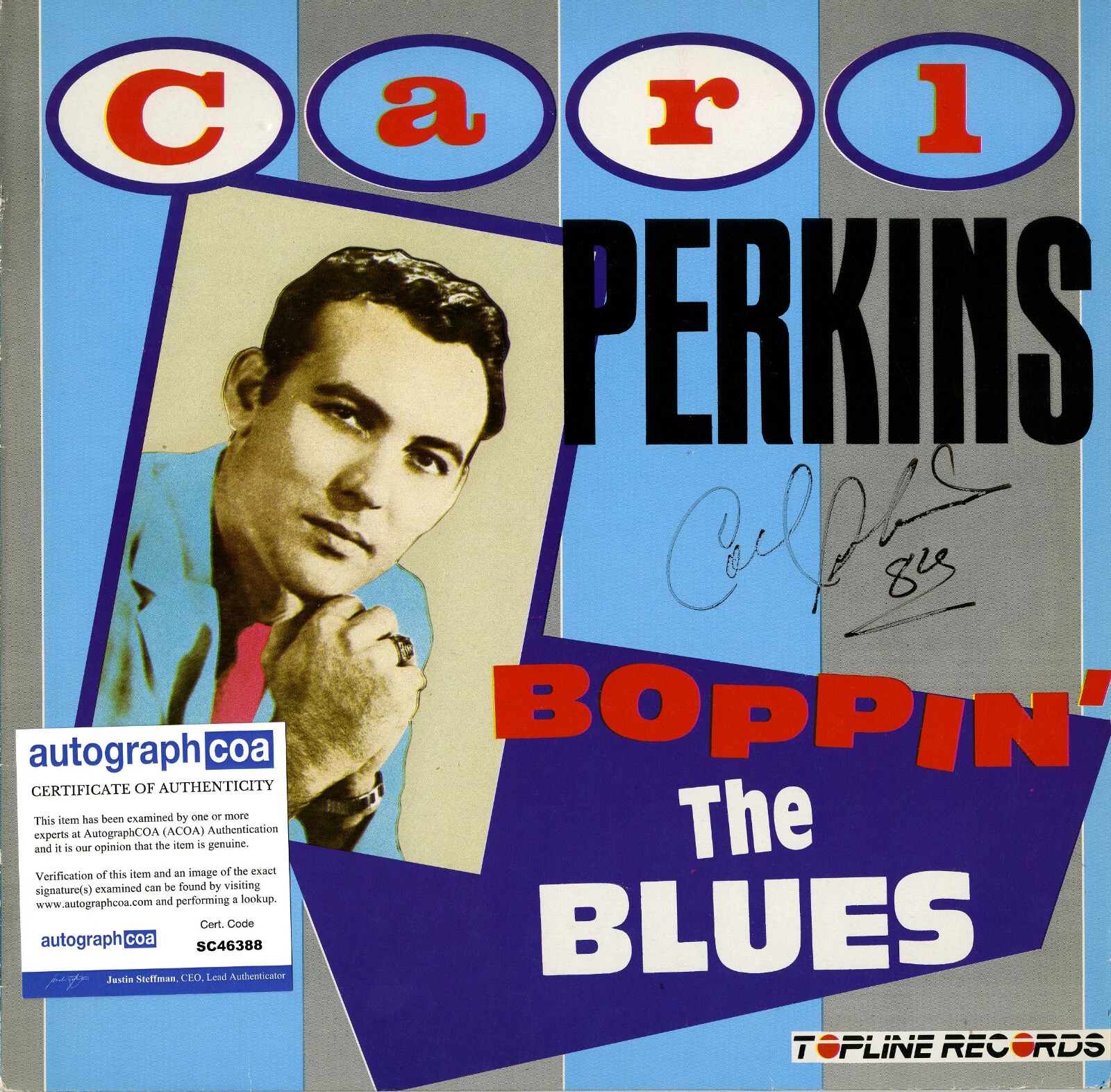 CARL PERKINS BOPPIN THE BLUES SIGNED AUTOGRAPHED VINYL RECORD ACOA COLLECTIBLE MEMORABILIA