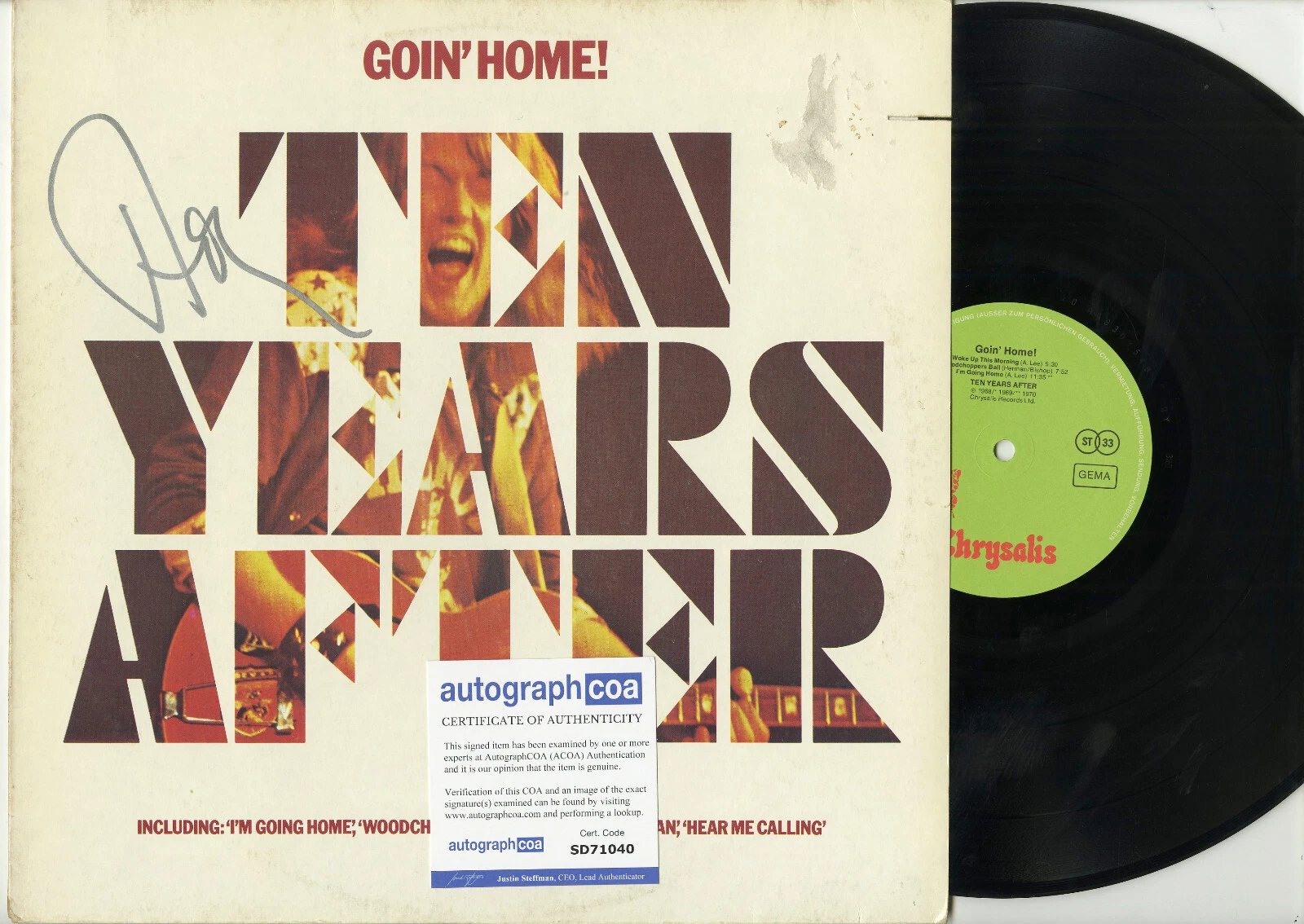 ALVIN LEE TEN YEARS AFTER SIGNED VINYL RECORD GOING HOME ACOA GERMAN COLLECTIBLE MEMORABILIA