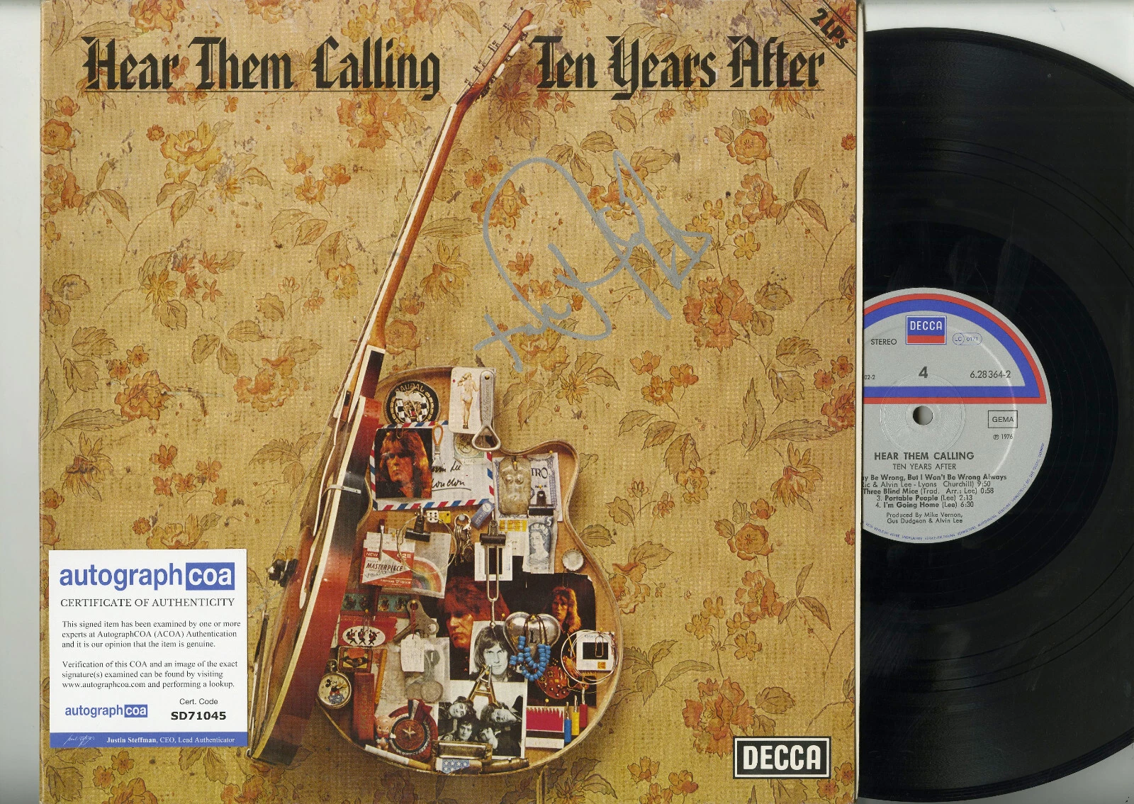 ALVIN LEE TEN YEARS AFTER SIGNED VINYL RECORD HEAR THEM CALLIN ACOA GERMAN DECCA COLLECTIBLE MEMORABILIA