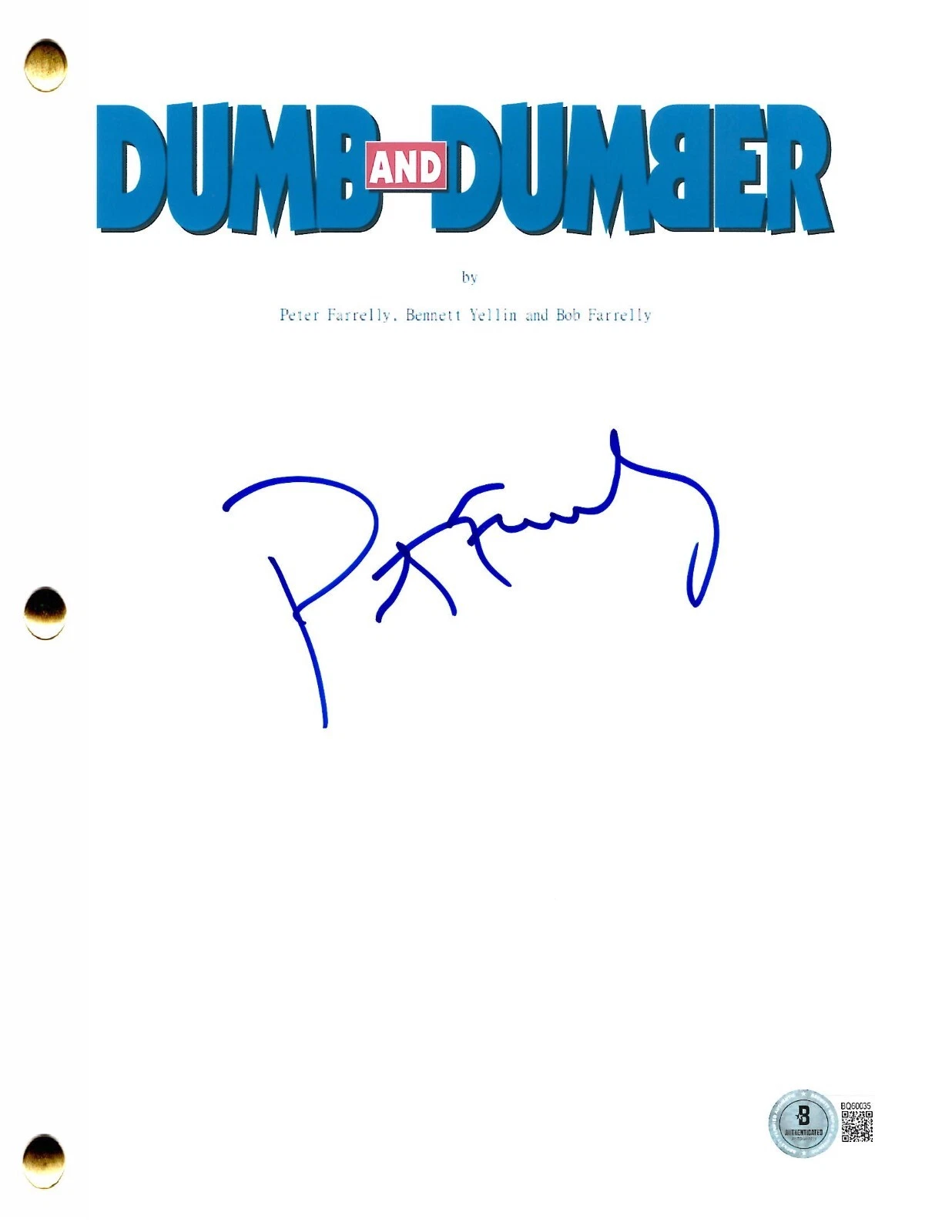 Peter Farrelly Signed Dumb and Dumber Script Authentic Autograph Beckett