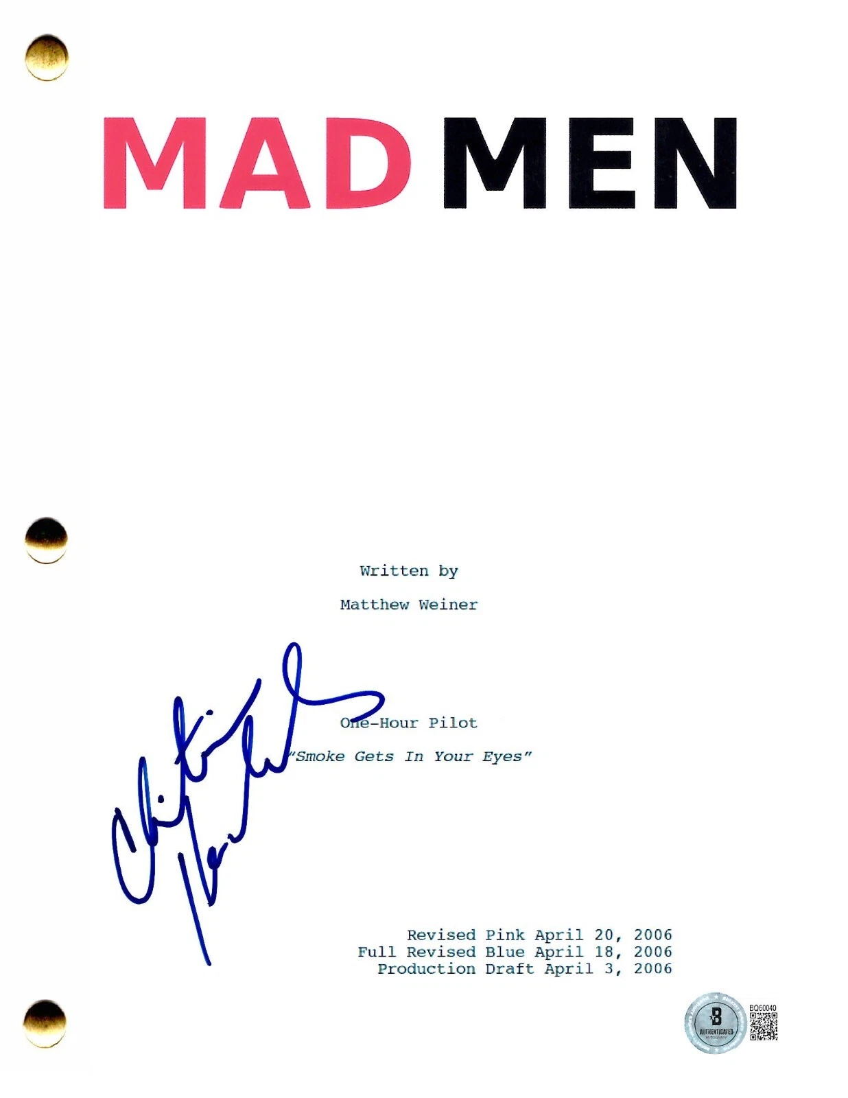 Christina Hendricks Signed Mad Men Pilot Script Authentic Autograph Beckett