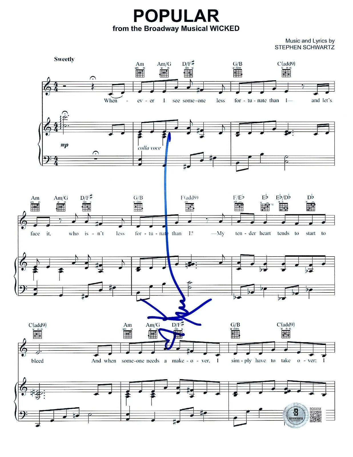 Kristin Chenoweth Signed Wicked Popular Sheet Music Authentic Autograph Beckett