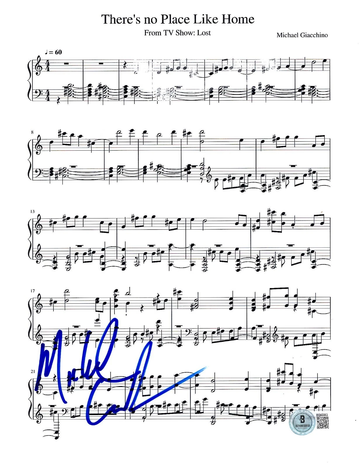 Michael Giacchino Signed There's No Place Like Home Sheet Music Lost Beckett