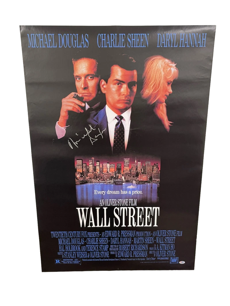 MICHAEL DOUGLAS SIGNED WALL STREET FULL SIZE MOVIE POSTER AUTOGRAPH PSA/DNA COA