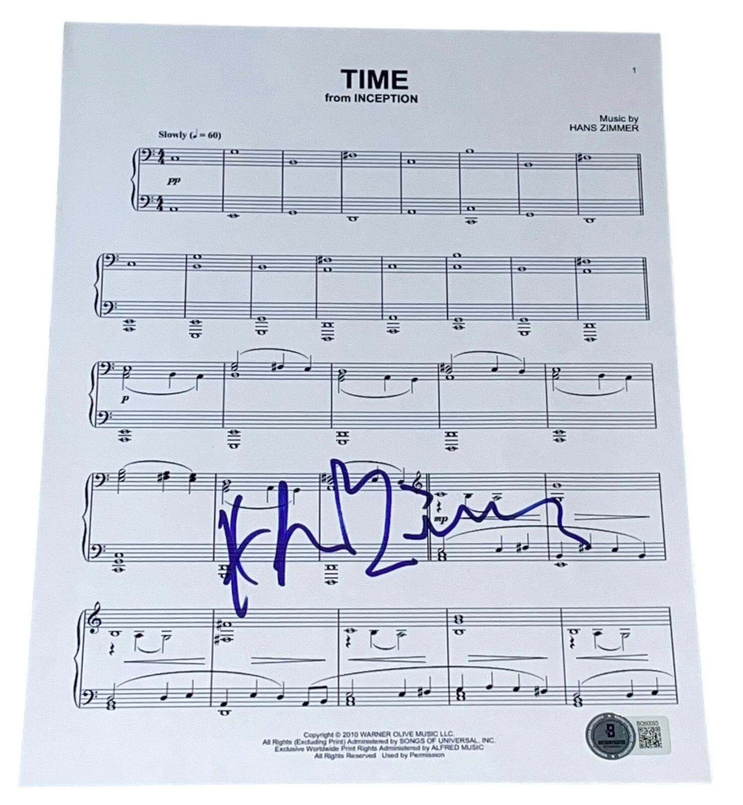 Composer Hans Zimmer Signed Autograph Sheet Music 