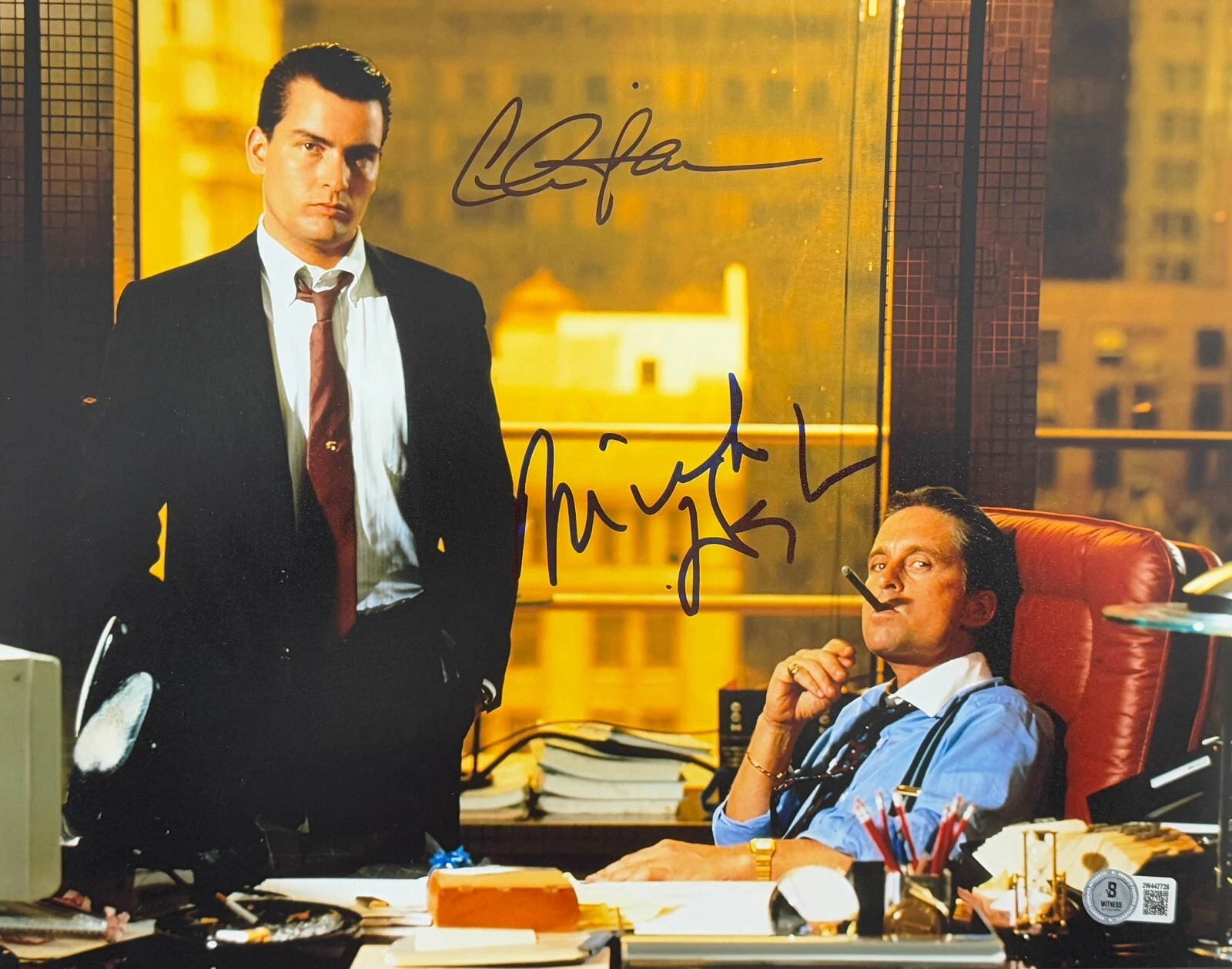 Michael Douglas Charlie Sheen Signed Wall Street 11x14 Photo Autograph Beckett