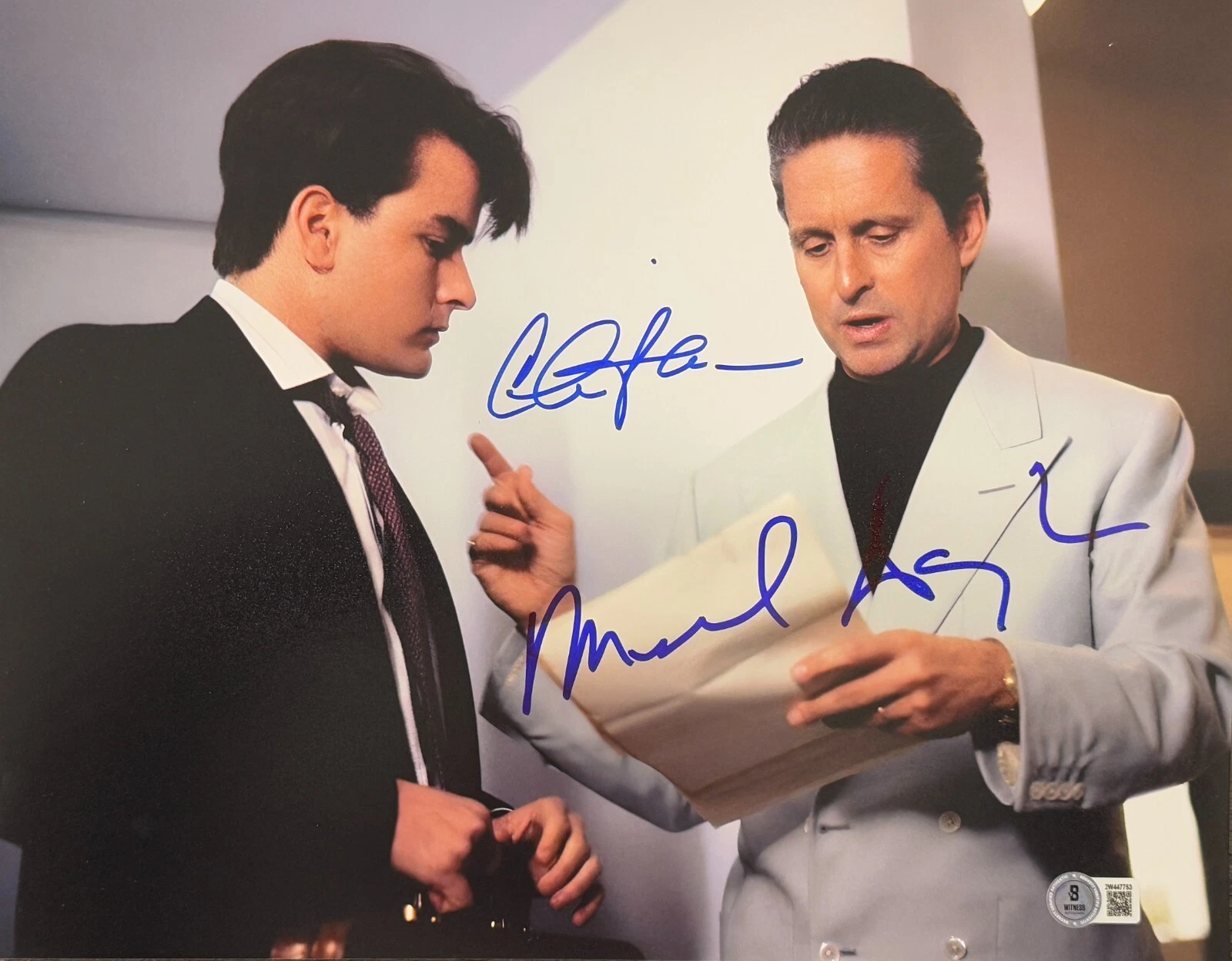 Michael Douglas Charlie Sheen Signed Wall Street 11x14 Photo Autograph Beckett