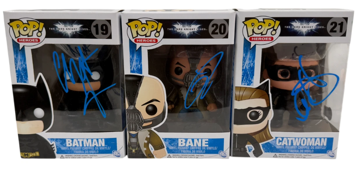 Christian Bale Tom Hardy Anne Hathaway Signed Funko Set Dark Knight Rises BAS