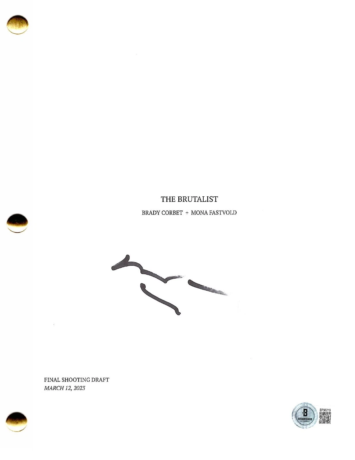 Brady Corbet Signed The Brutalist Full Script Authentic Autograph Beckett