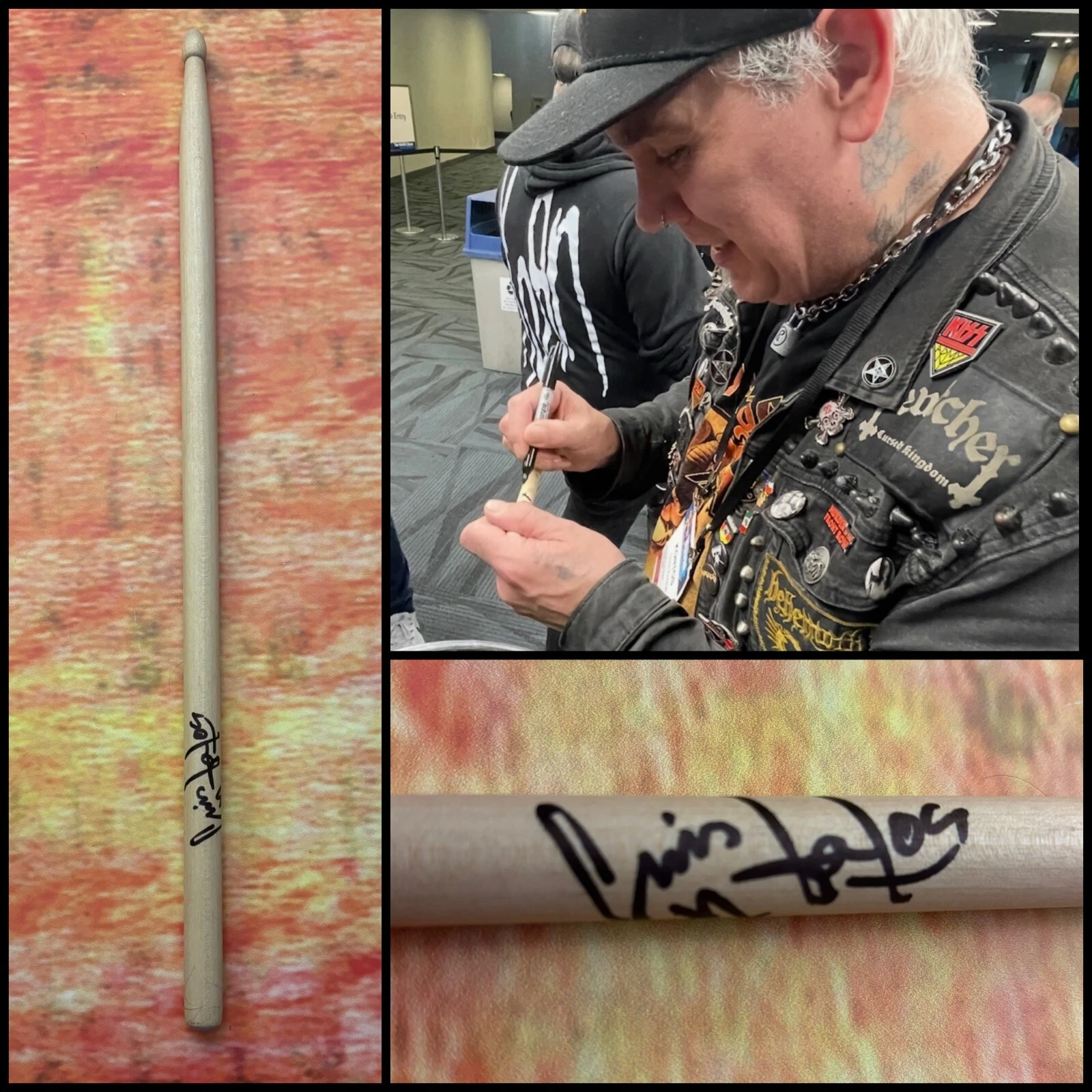 GFA MACHINE HEAD BAND DRUMMER * CHRIS KONTOS * SIGNED DRUMSTICK PROOF C3 COA COLLECTIBLE MEMORABILIA