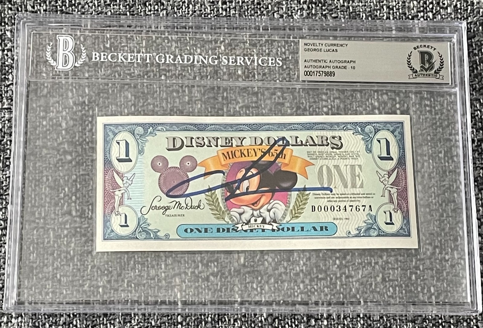 George Lucas Signed Autograph Disney Dollars Auto Grade 10 Authentic Beckett BAS