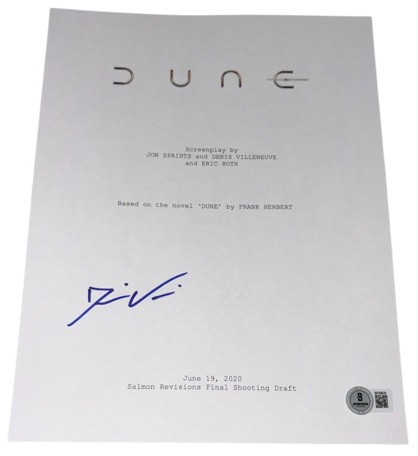 Denis Villeneuve Signed Autograph Dune Full Movie Script Screenplay Beckett BAS