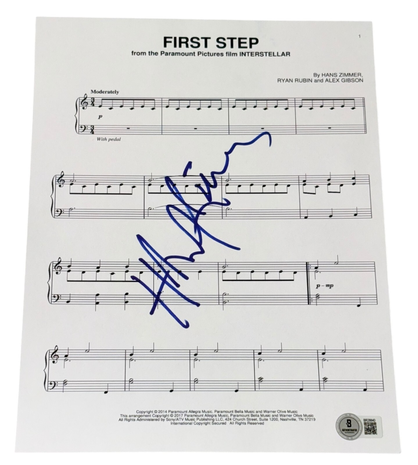 Hans Zimmer Signed Autograph Sheet Music 