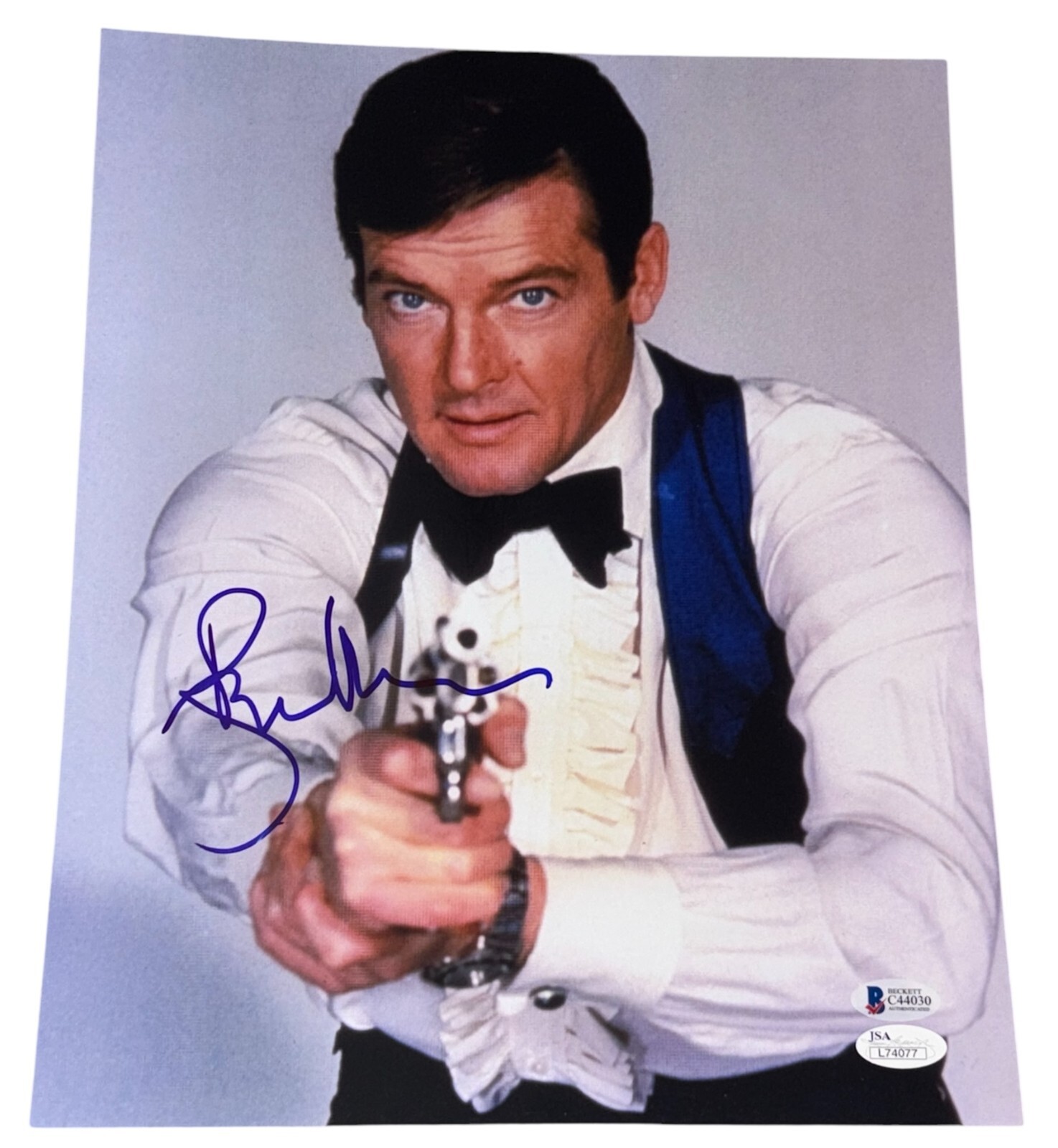 Roger Moore Signed Autograph 11x14 Photo Authentic James Bond 007 Promo Beckett