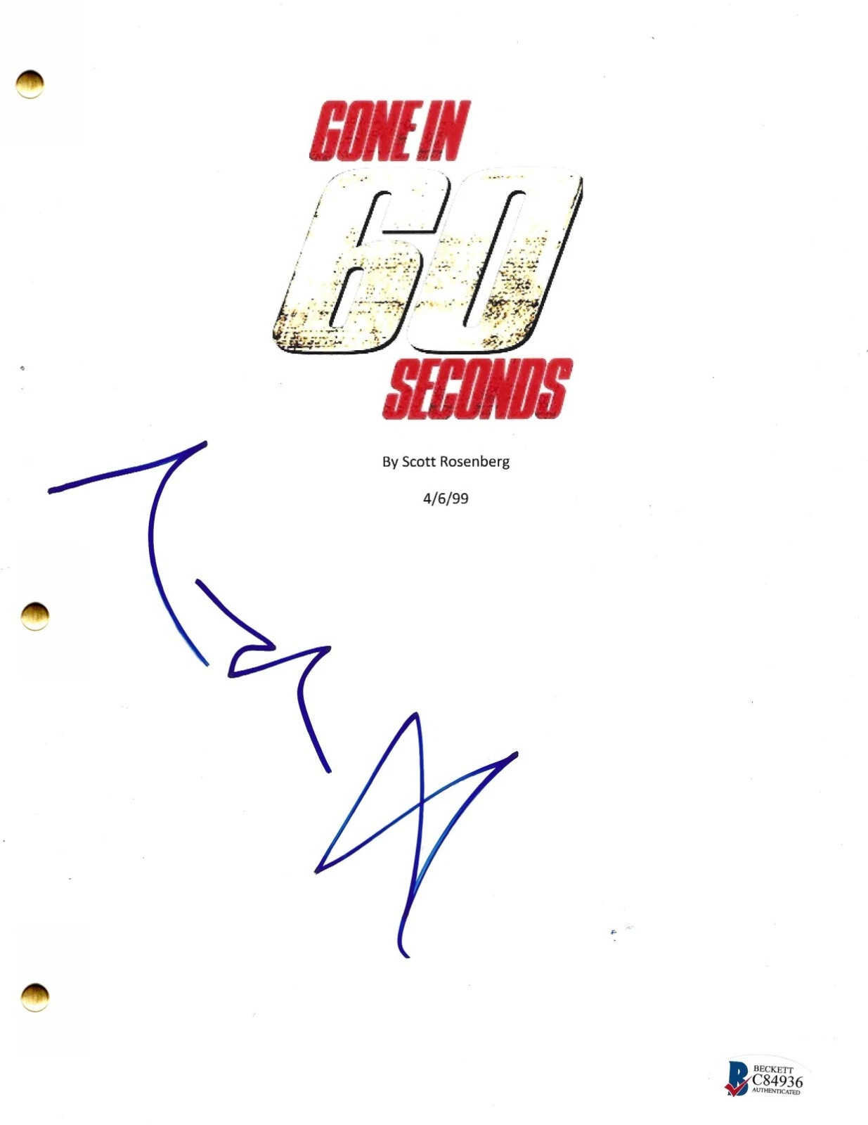 Angelina Jolie Signed Gone in 60 Seconds Script Authentic Autograph Beckett