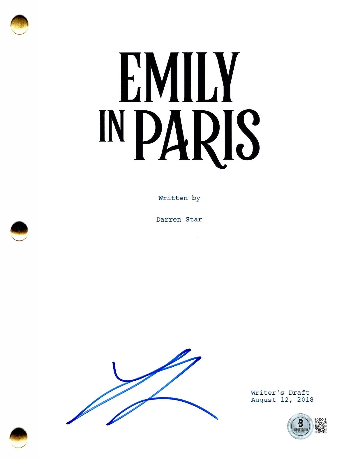 Lily Collins Signed Emily in Paris Pilot Script Authentic Autograph Beckett