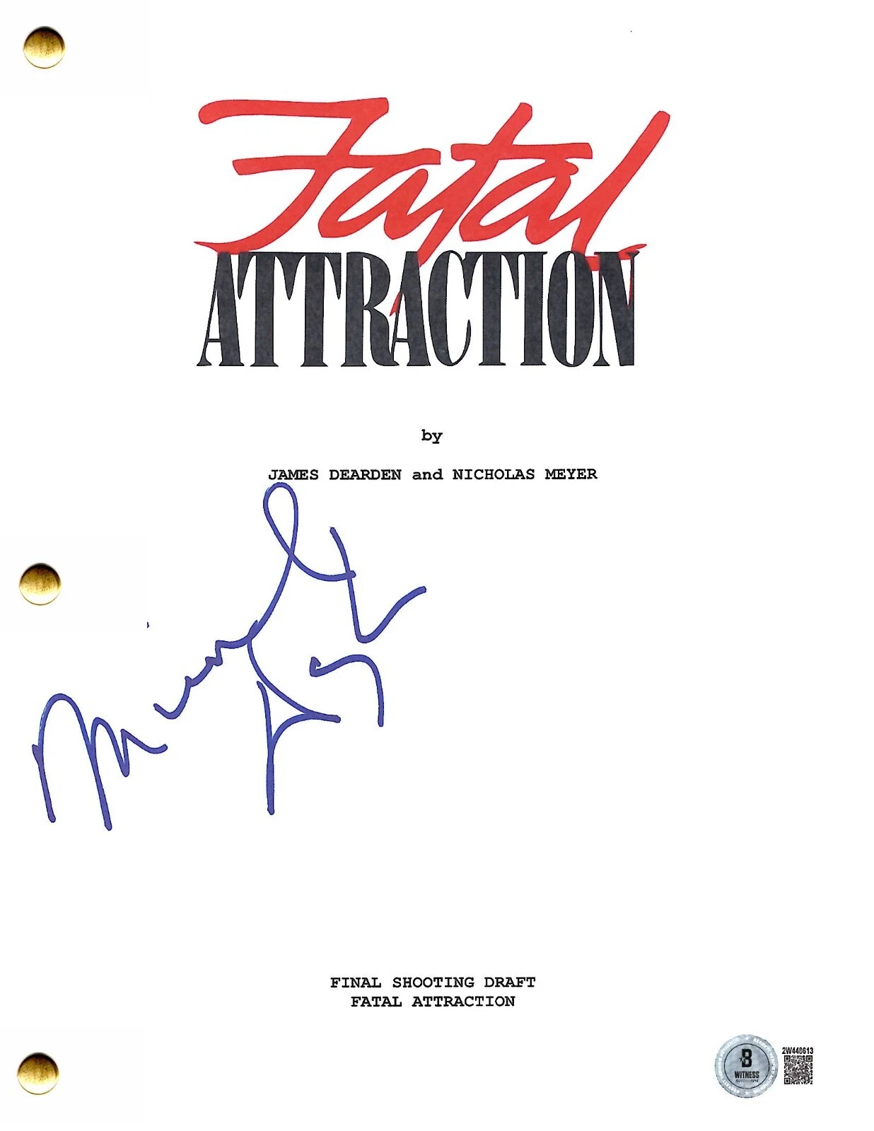 Michael Douglas Signed Fatal Attraction Full Script Authentic Autograph Beckett